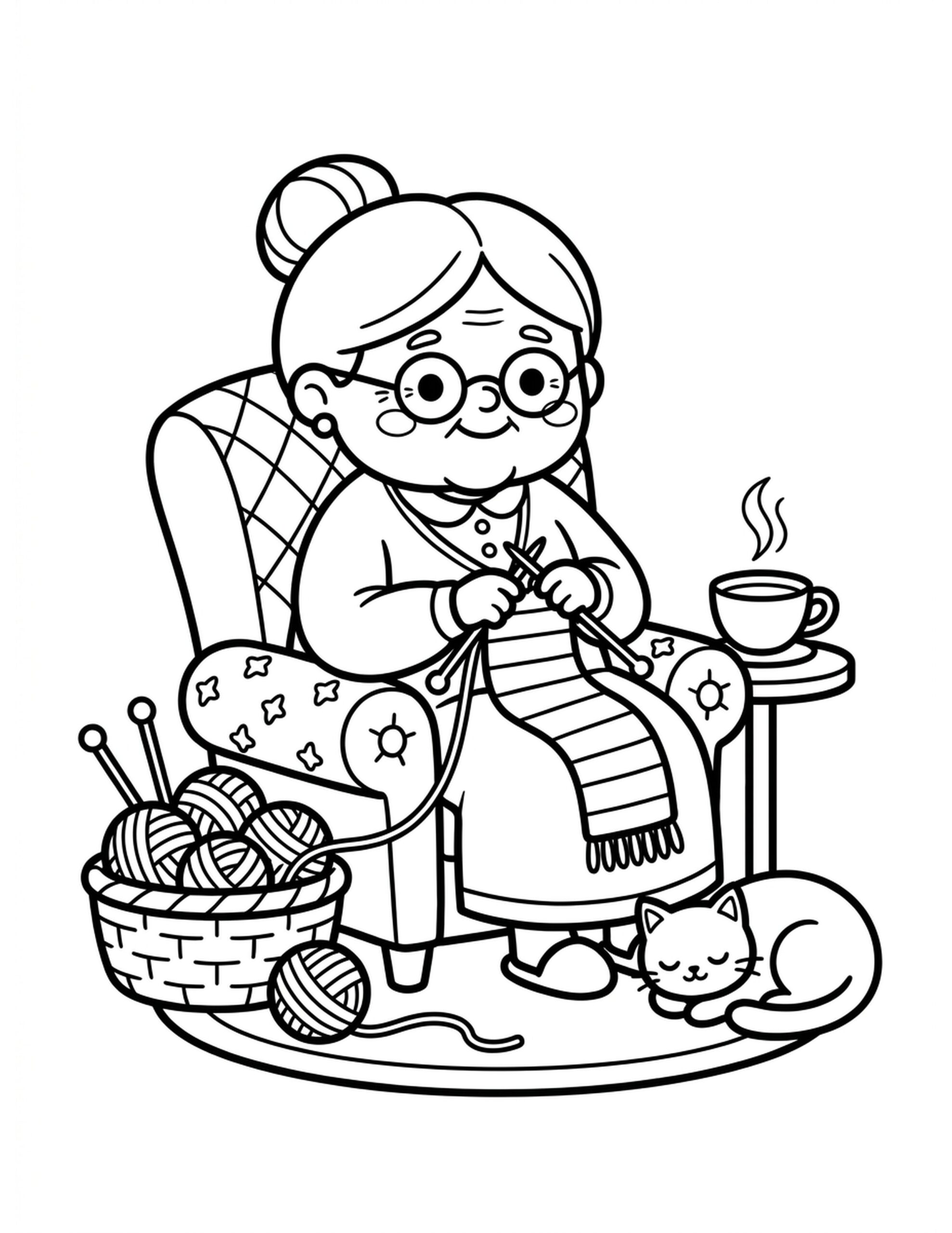 Cozy Knitting Session Coloring Page