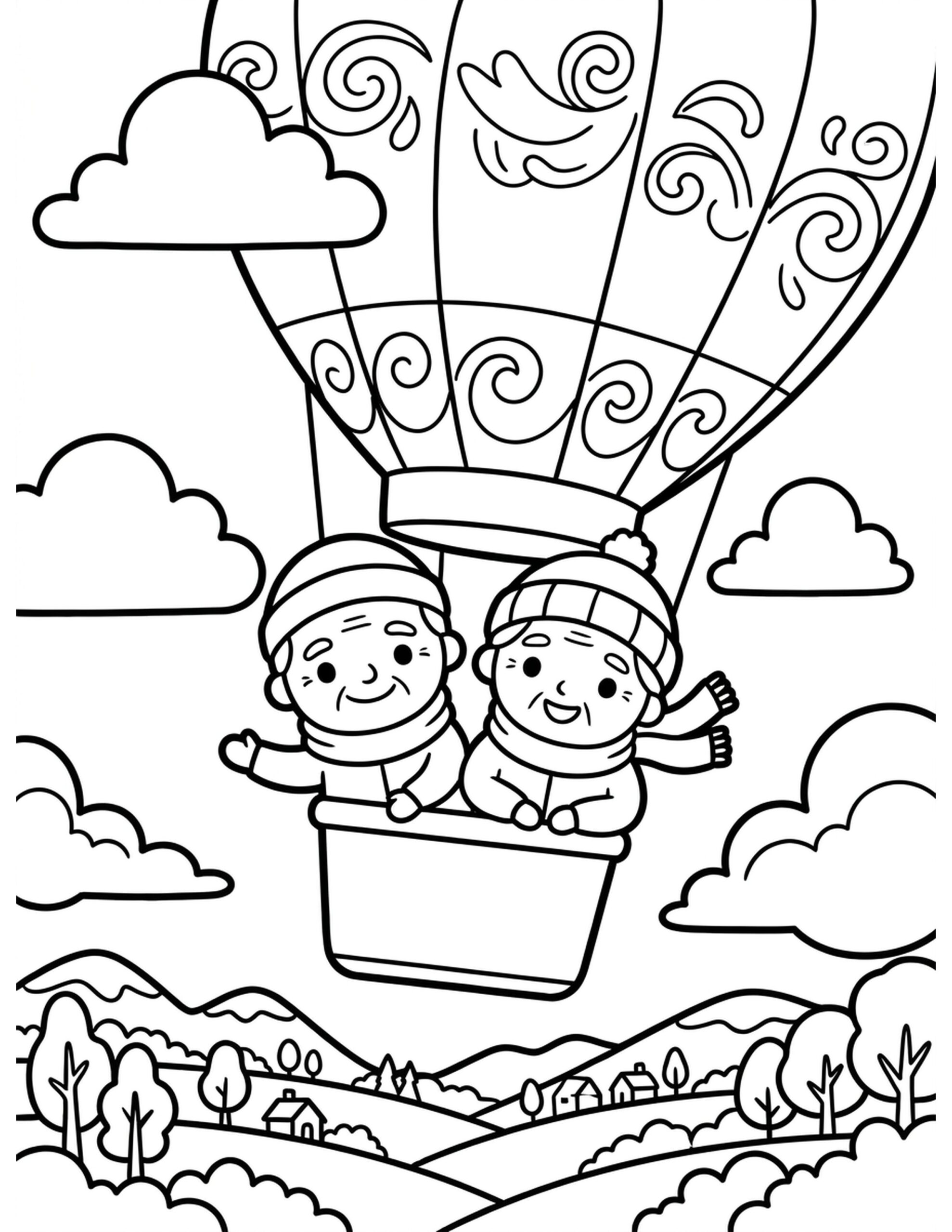 Hot Air Balloon Adventure Coloring Page