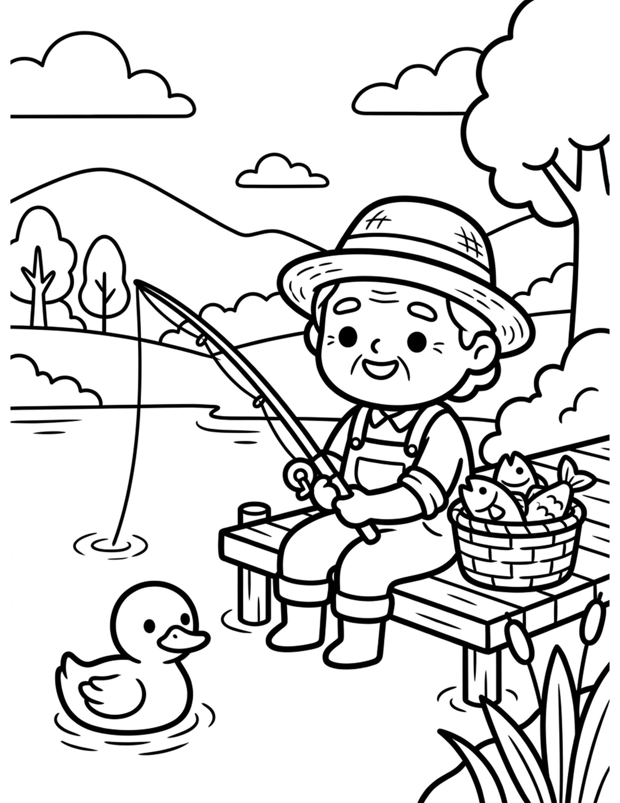 Peaceful Lakeside Fishing Coloring Page