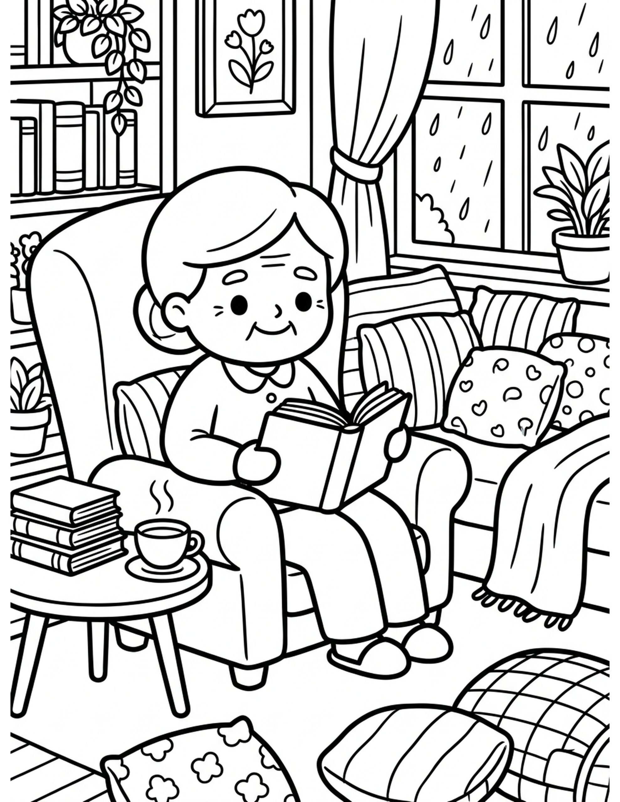 Cozy Reading Nook Coloring Page