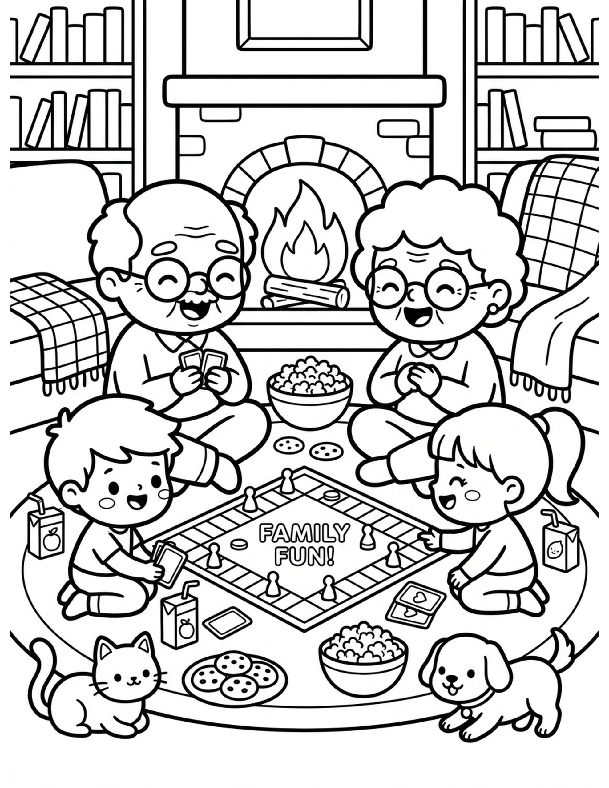 Family Game Night Coloring Page