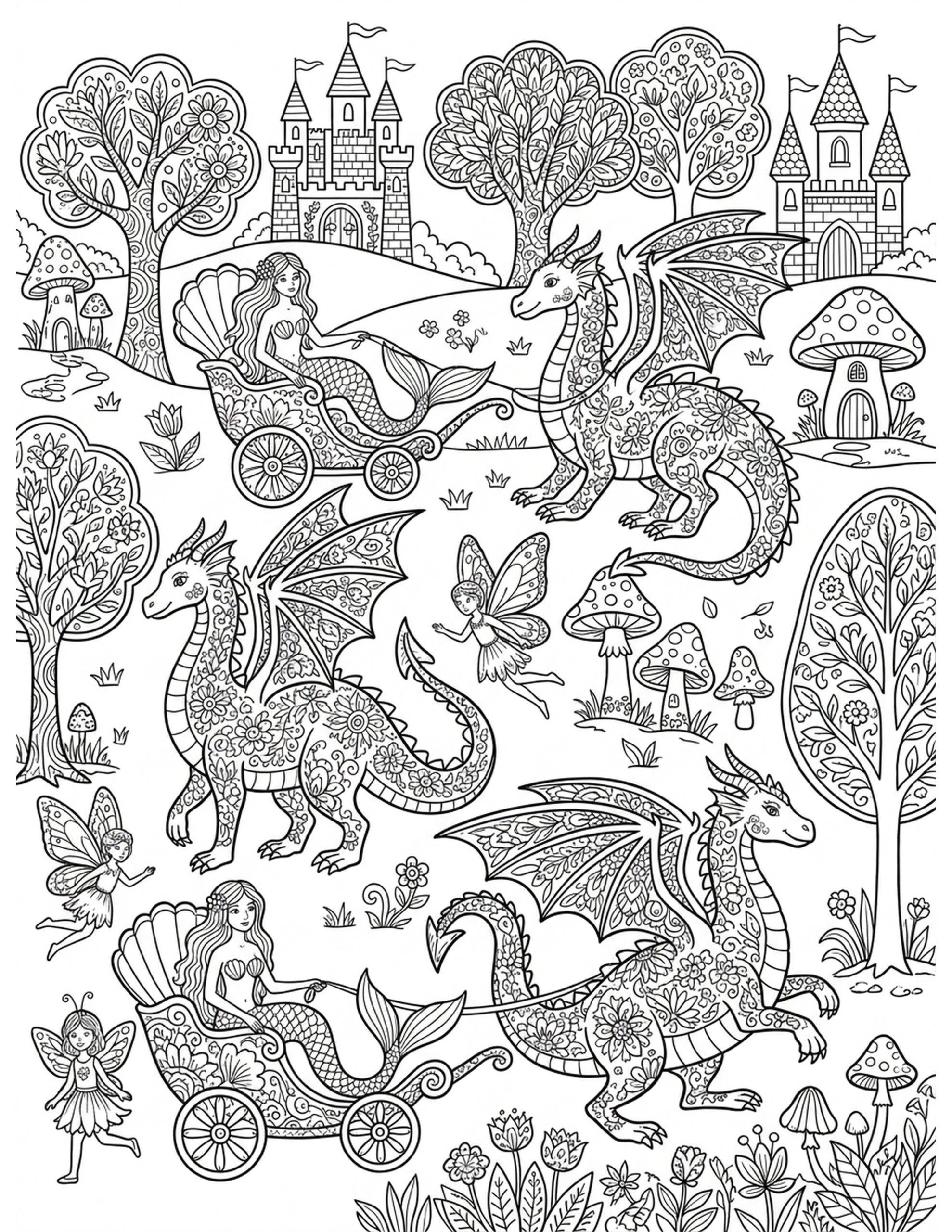 Fantasy Creature Parade Coloring Page