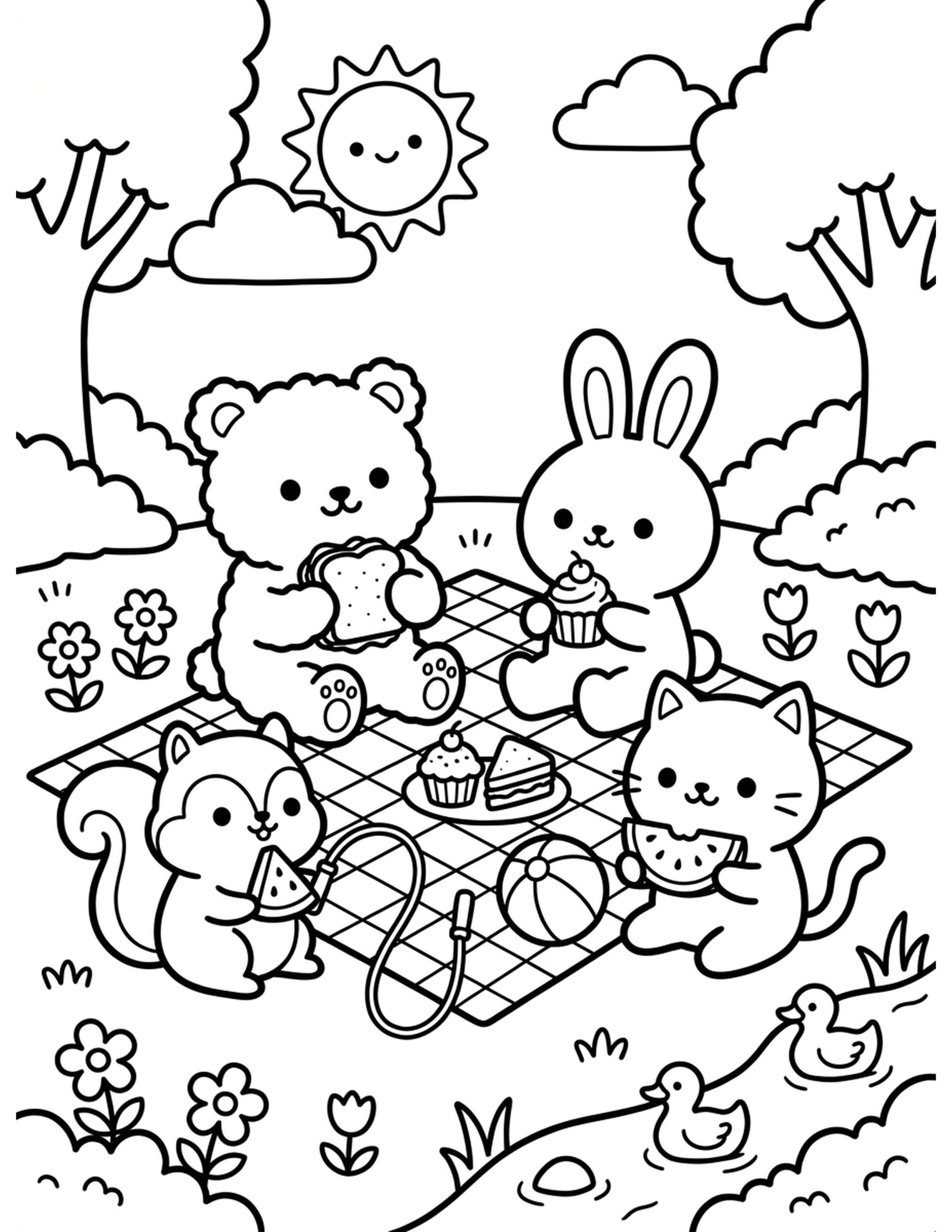 Summer Picnic Coloring Page
