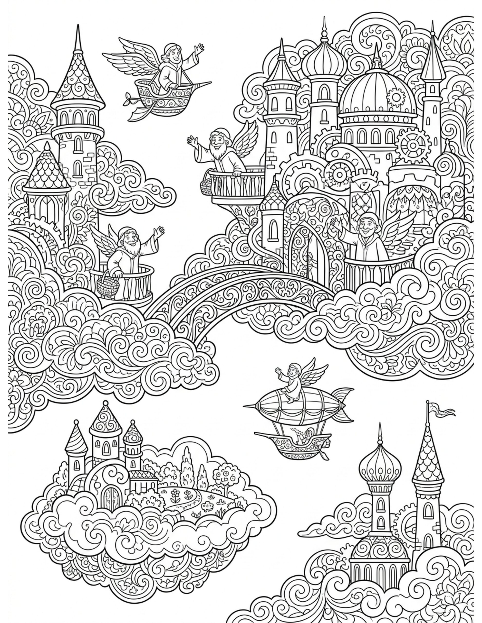 Dreamy Cloud City Coloring Page