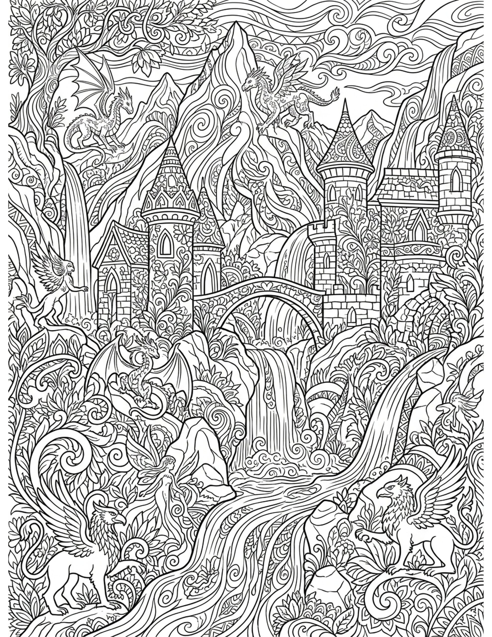 Mystical Mountain Retreat Coloring Page