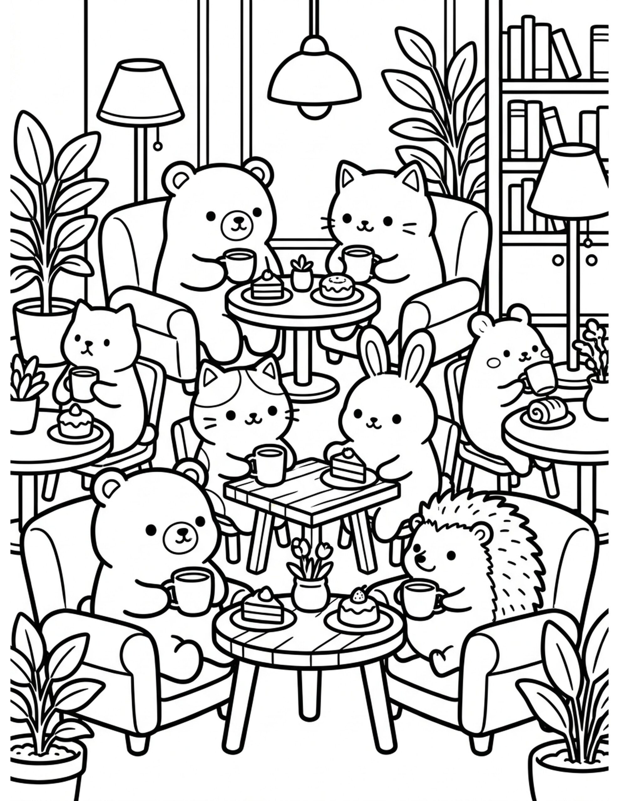 Cozy Cafe Gathering Coloring Page