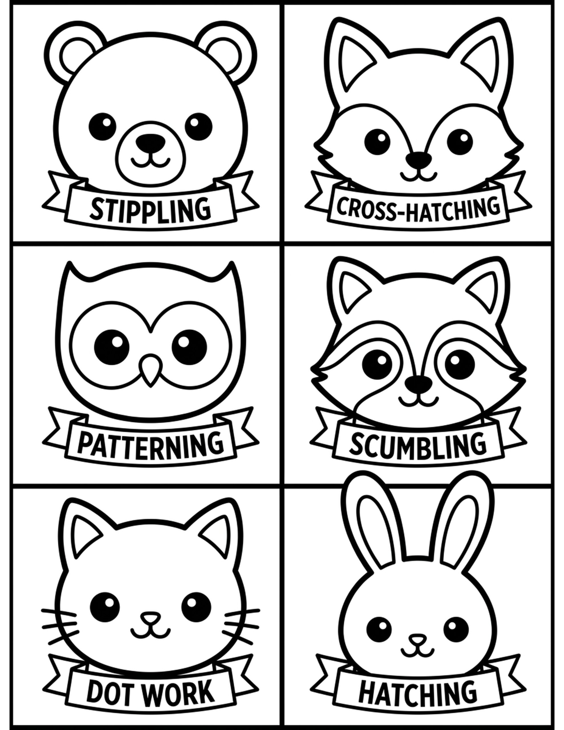 Whimsical Animal Portraits Coloring Page