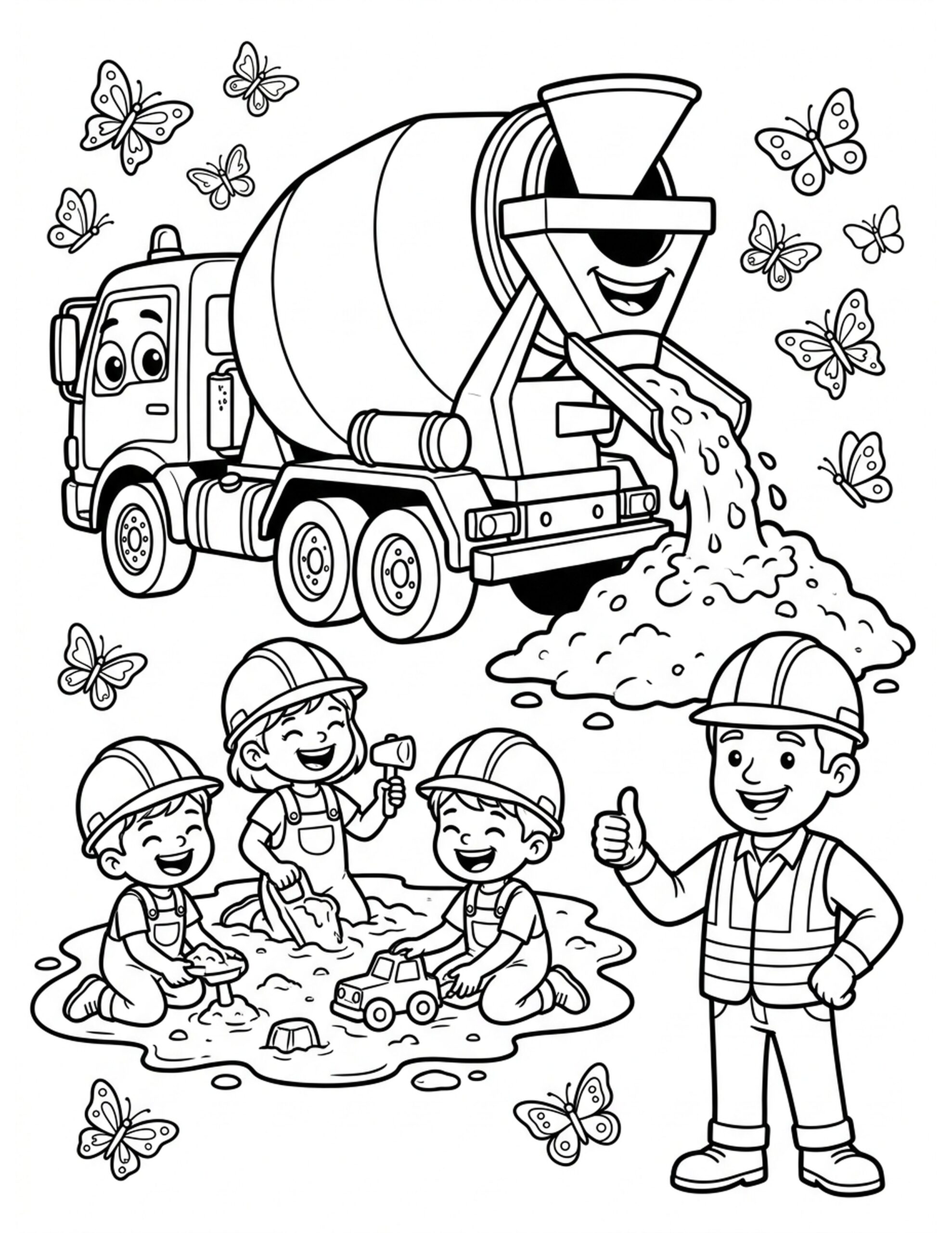 Fun with Cement Mixer Coloring Page