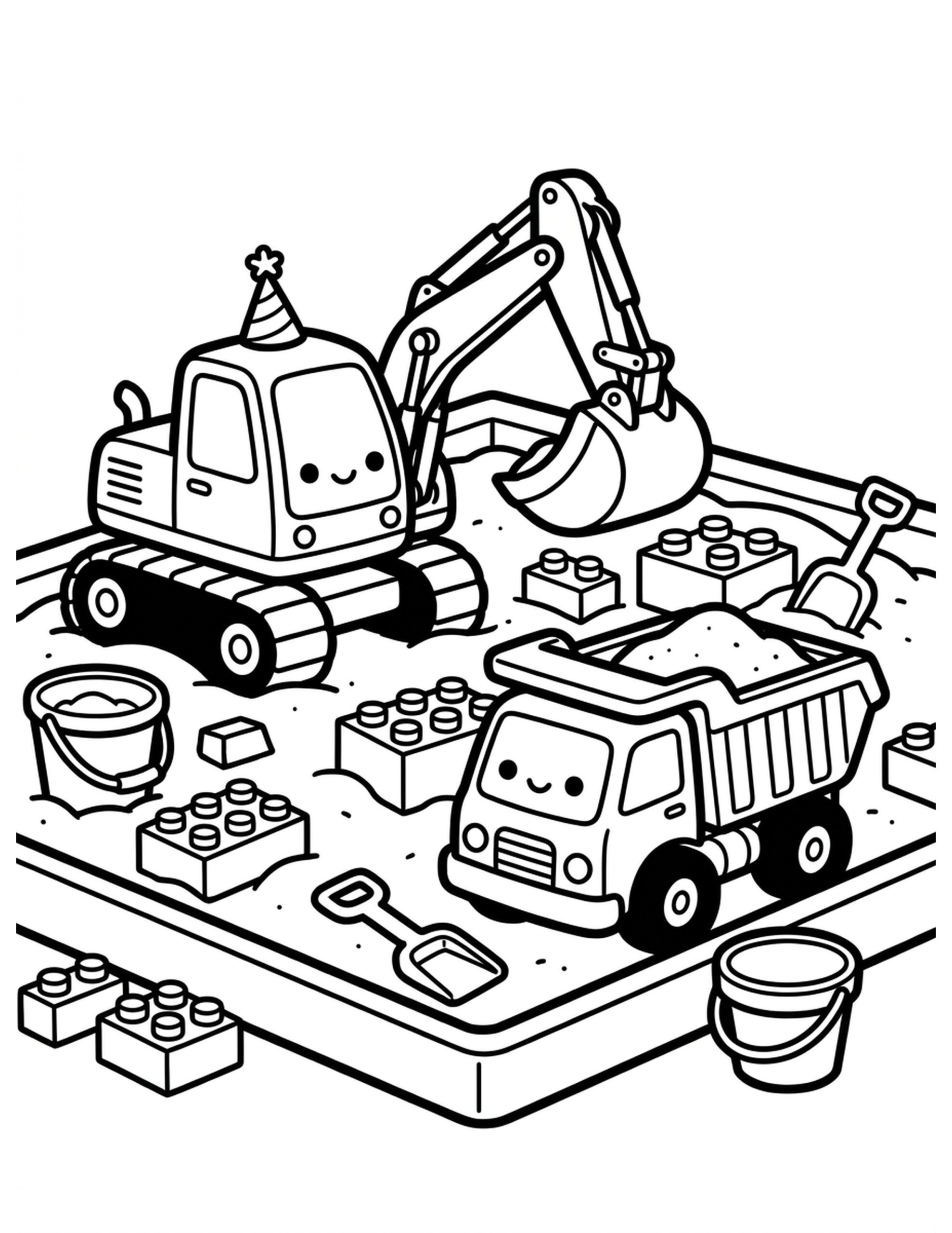 Construction Vehicle Playtime Coloring Page