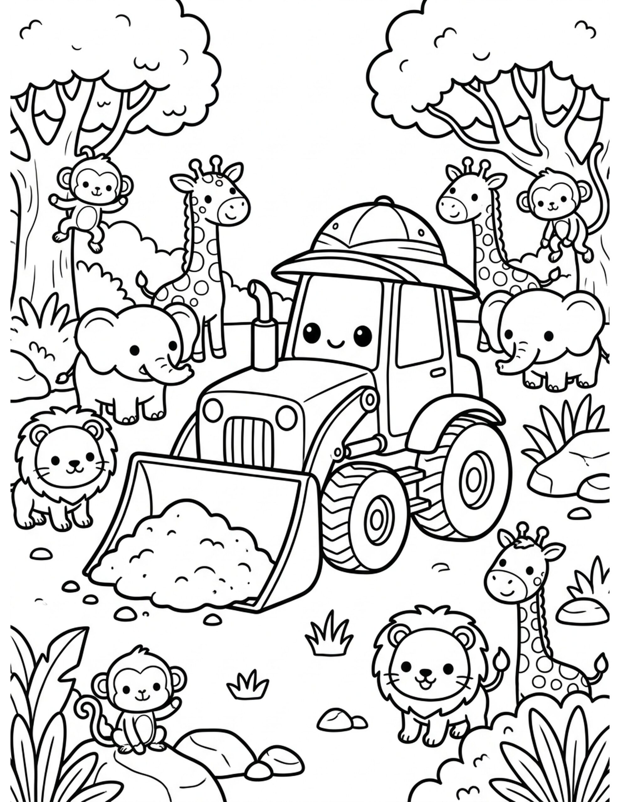 Construction Safari Coloring Page