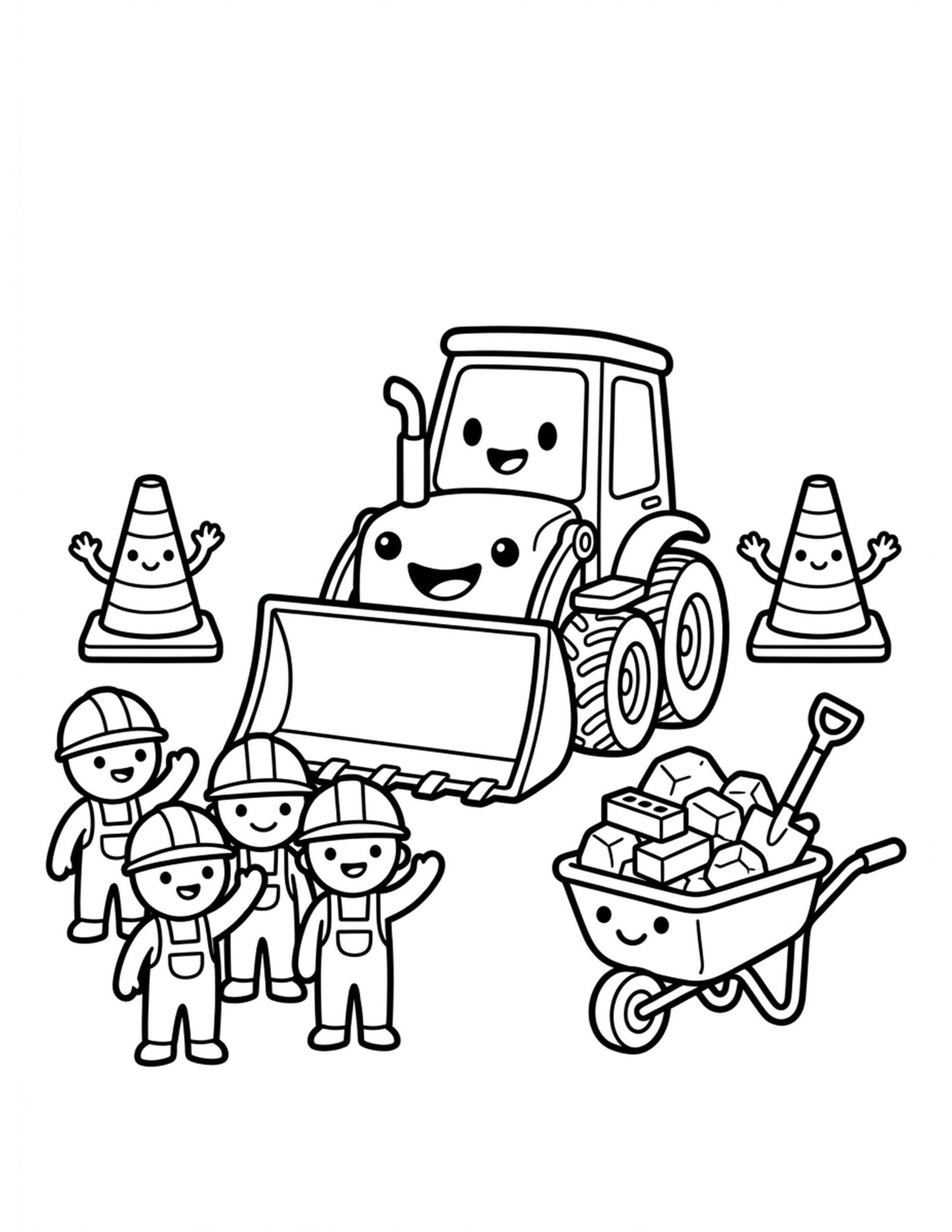 Friendly Bulldozer and Friends Coloring Page
