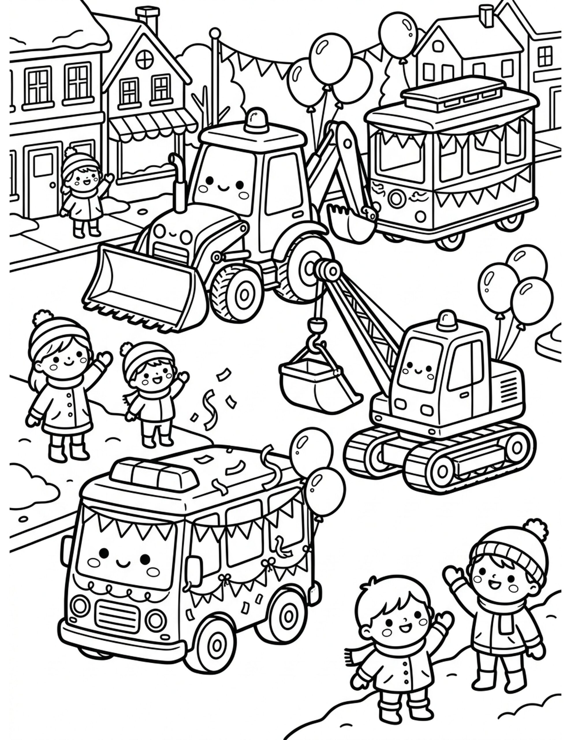 Construction Vehicle Parade Coloring Page