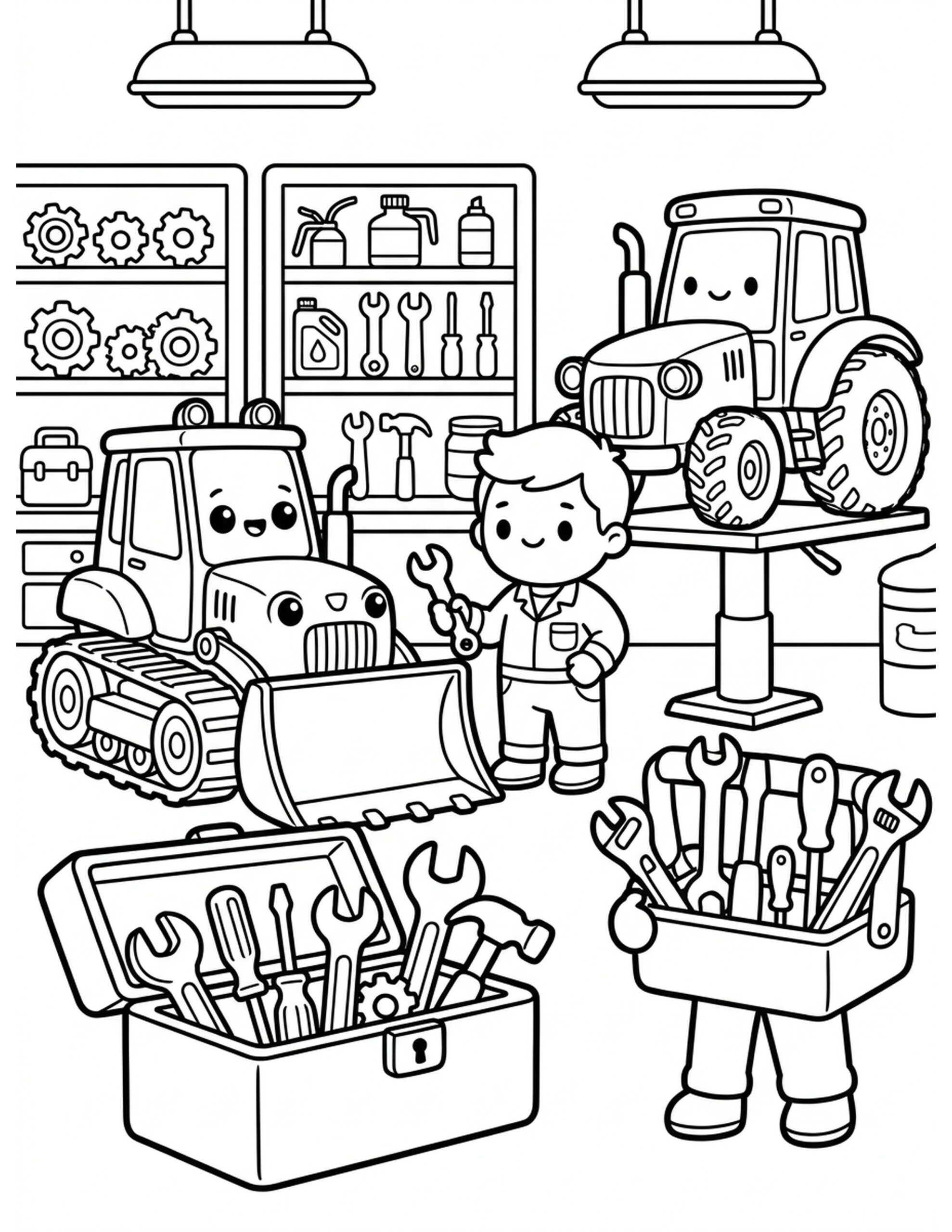 Construction Vehicle Workshop Coloring Page