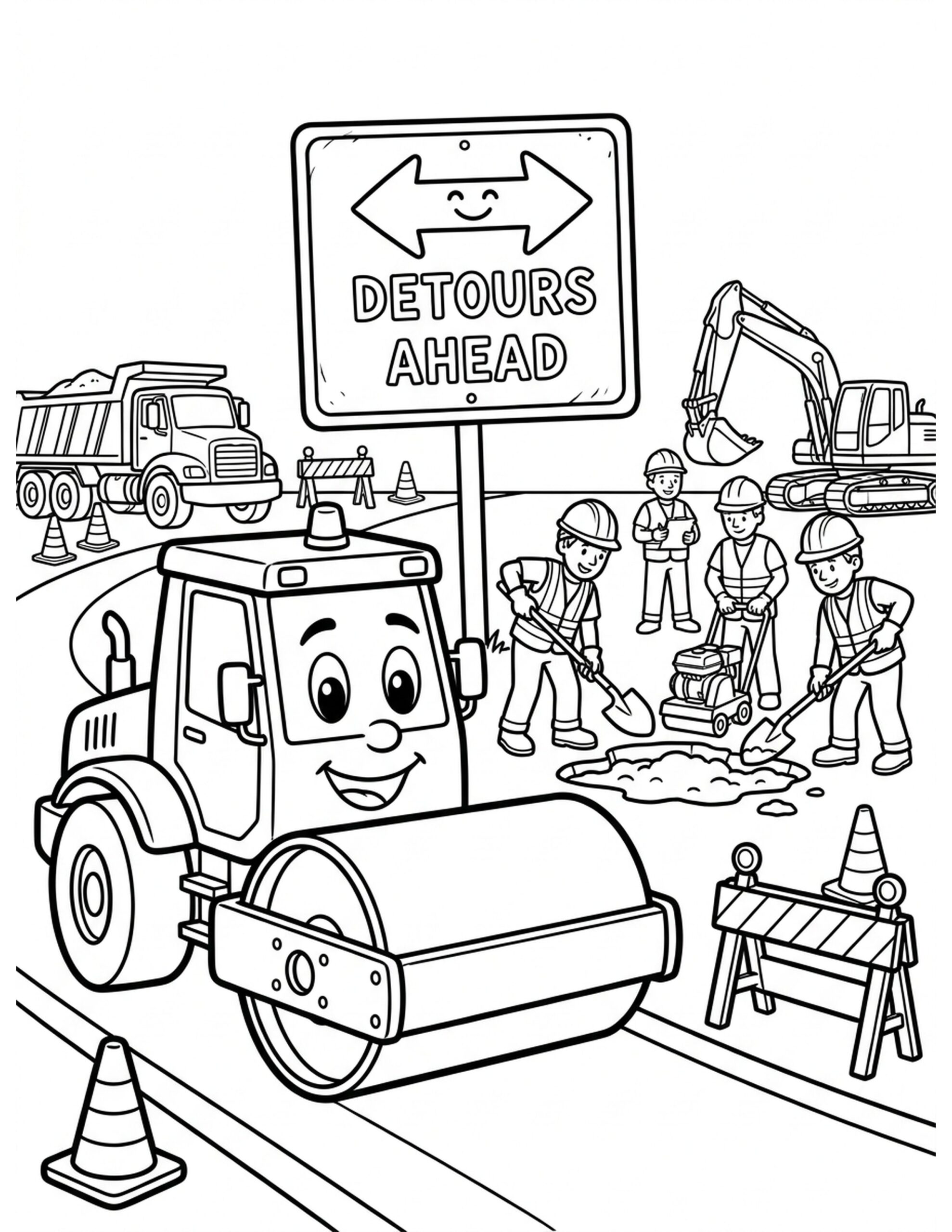 Road Construction Scene Coloring Page