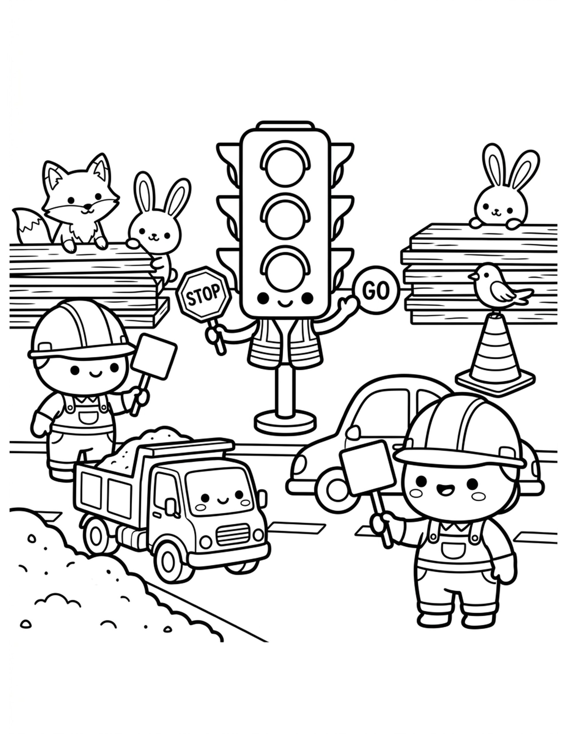 Traffic Control on Site Coloring Page