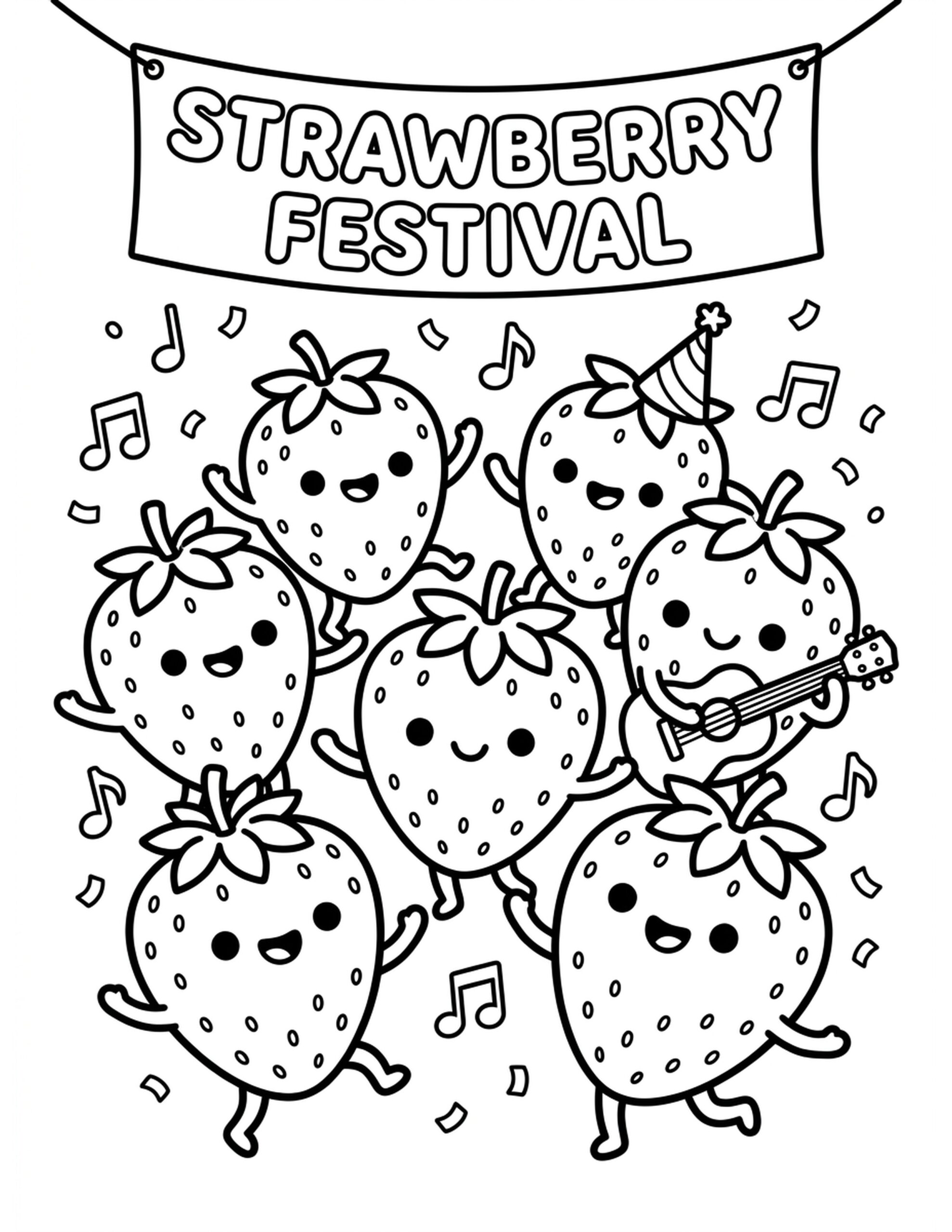 Dancing Strawberries Coloring Page