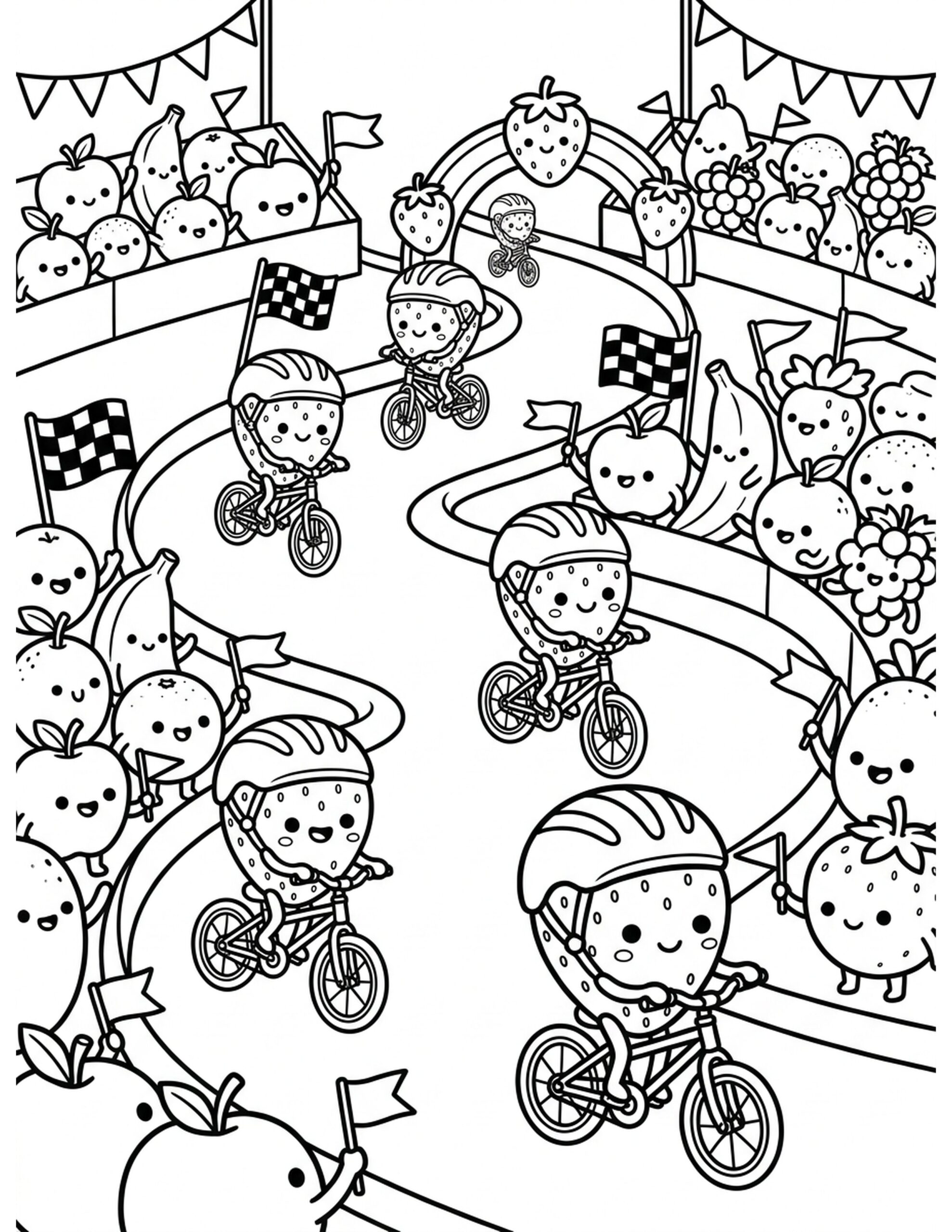 Strawberry Race Day Coloring Page