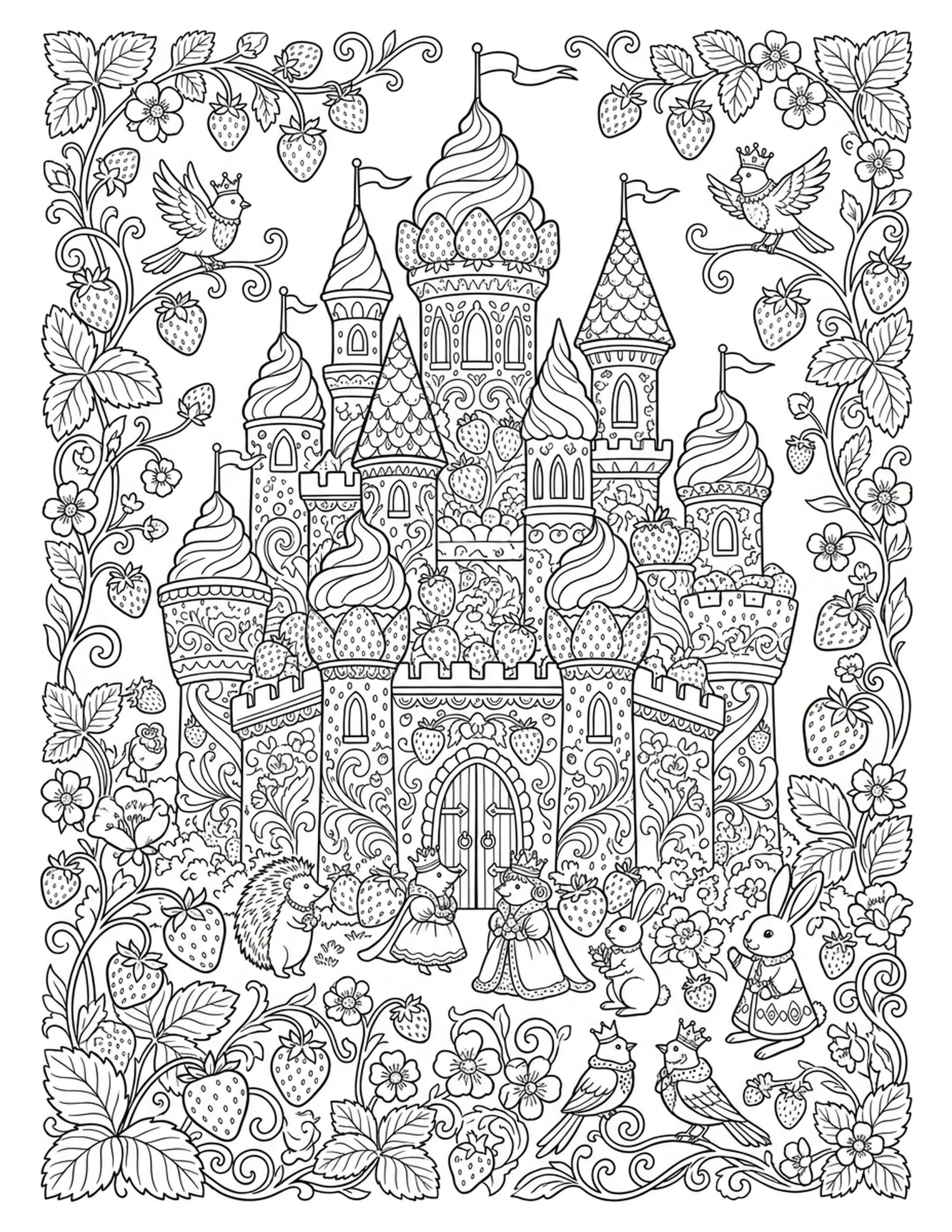 Strawberry Castle Coloring Page