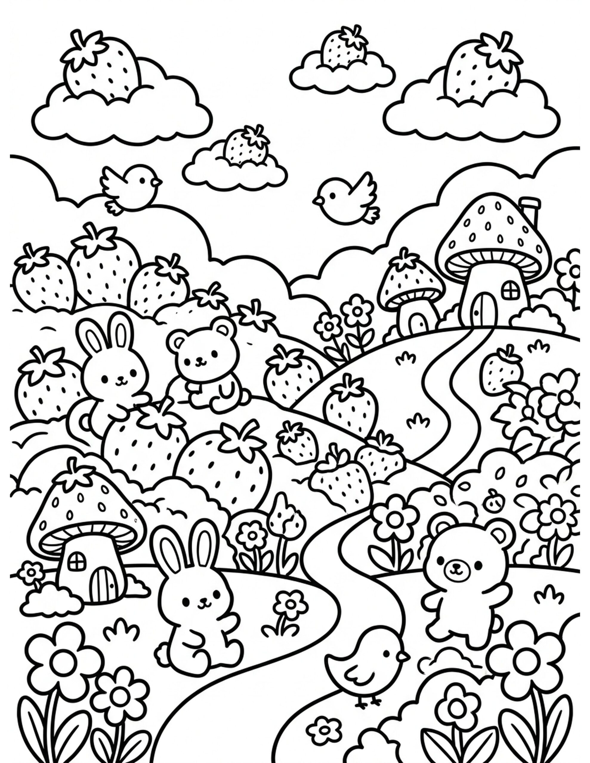 Strawberry Dreamland Coloring Page