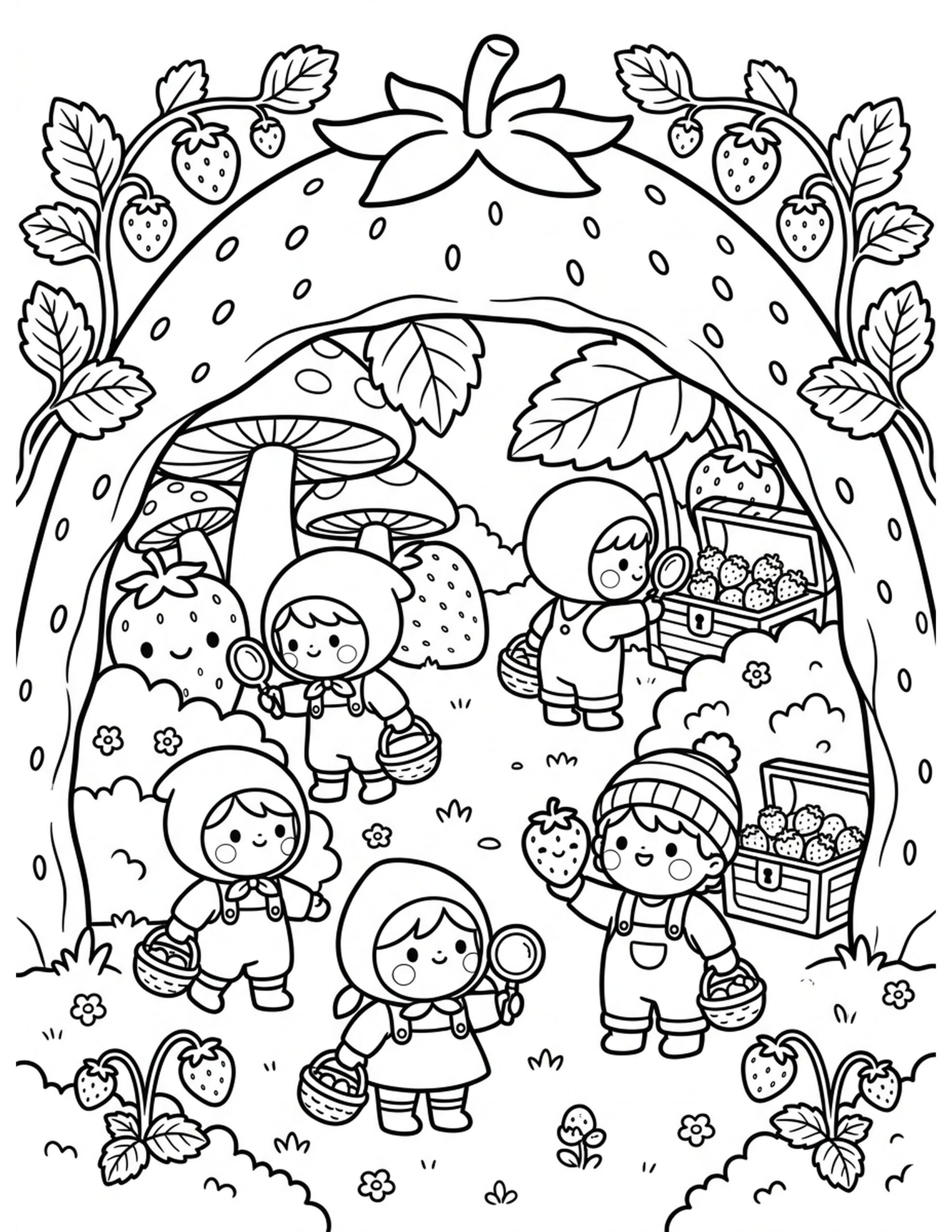 Strawberry Treasure Hunt Coloring Page