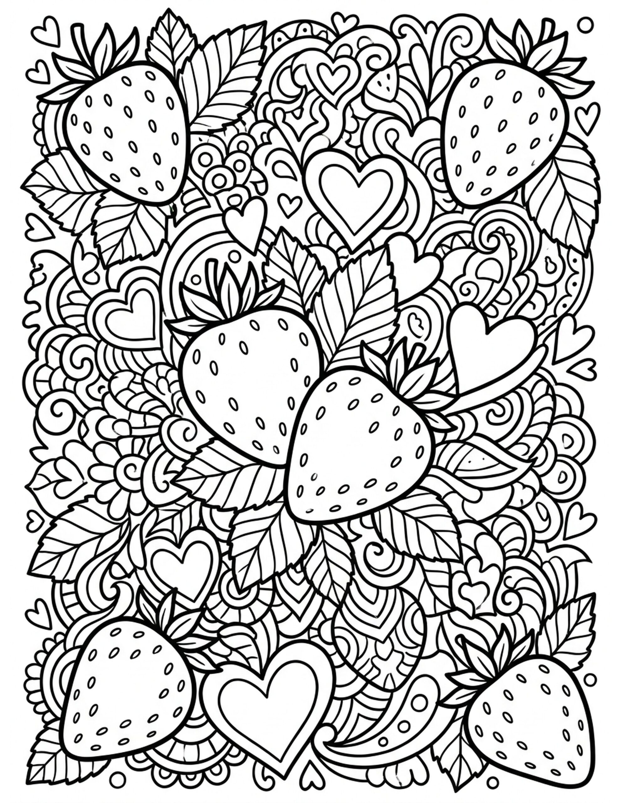 Interactive Strawberry Doodle Page Coloring Page