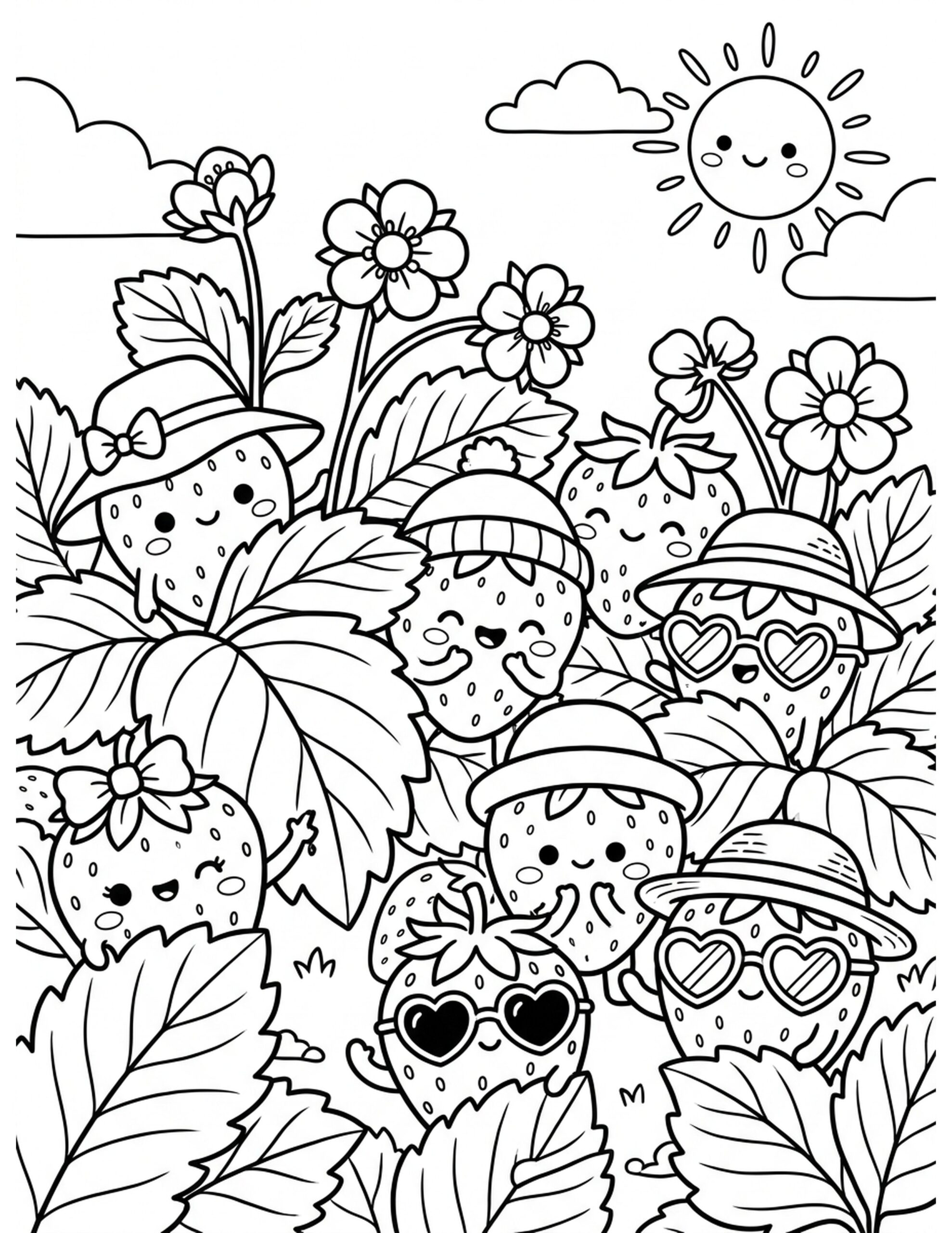 Strawberry Patch Adventure Coloring Page