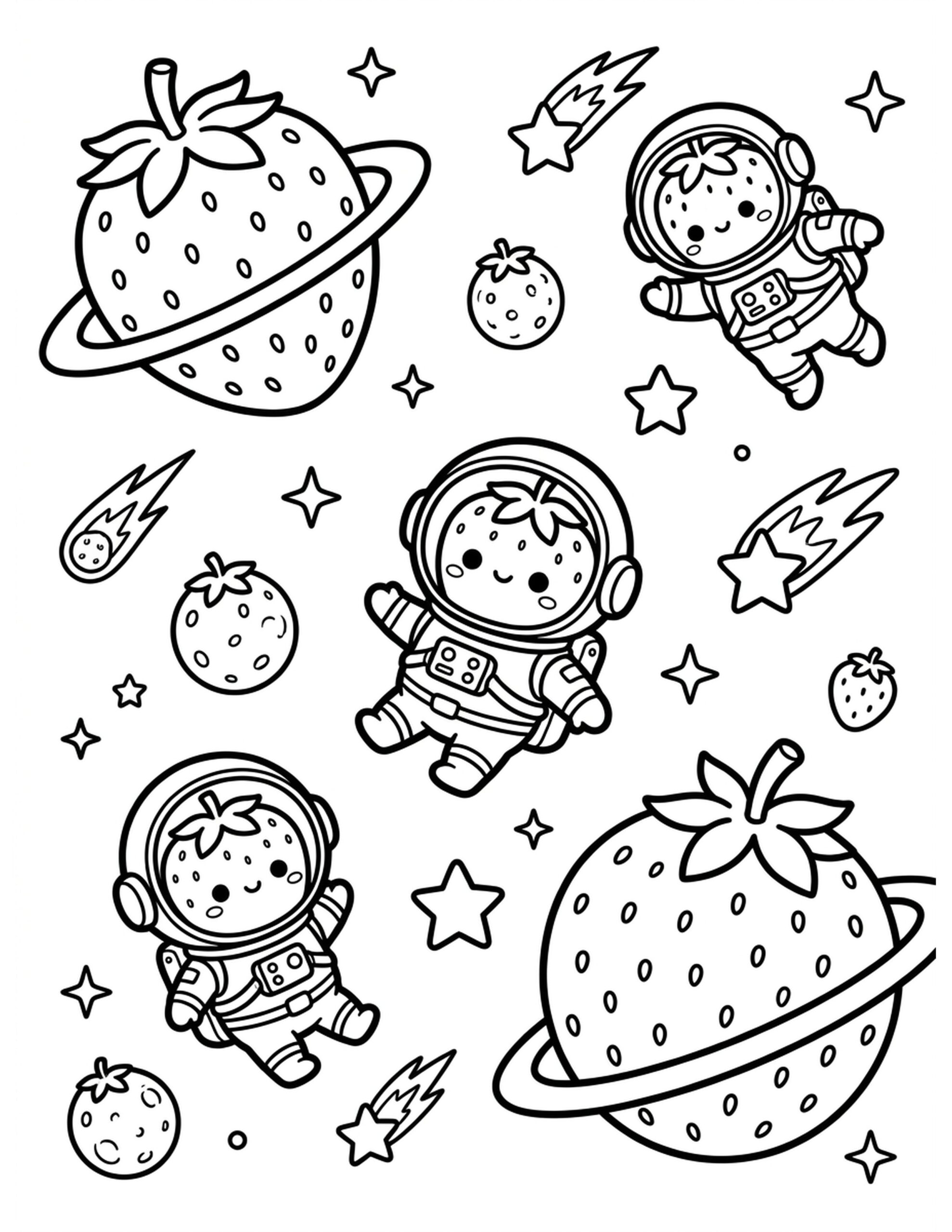 Strawberry Space Exploration Coloring Page
