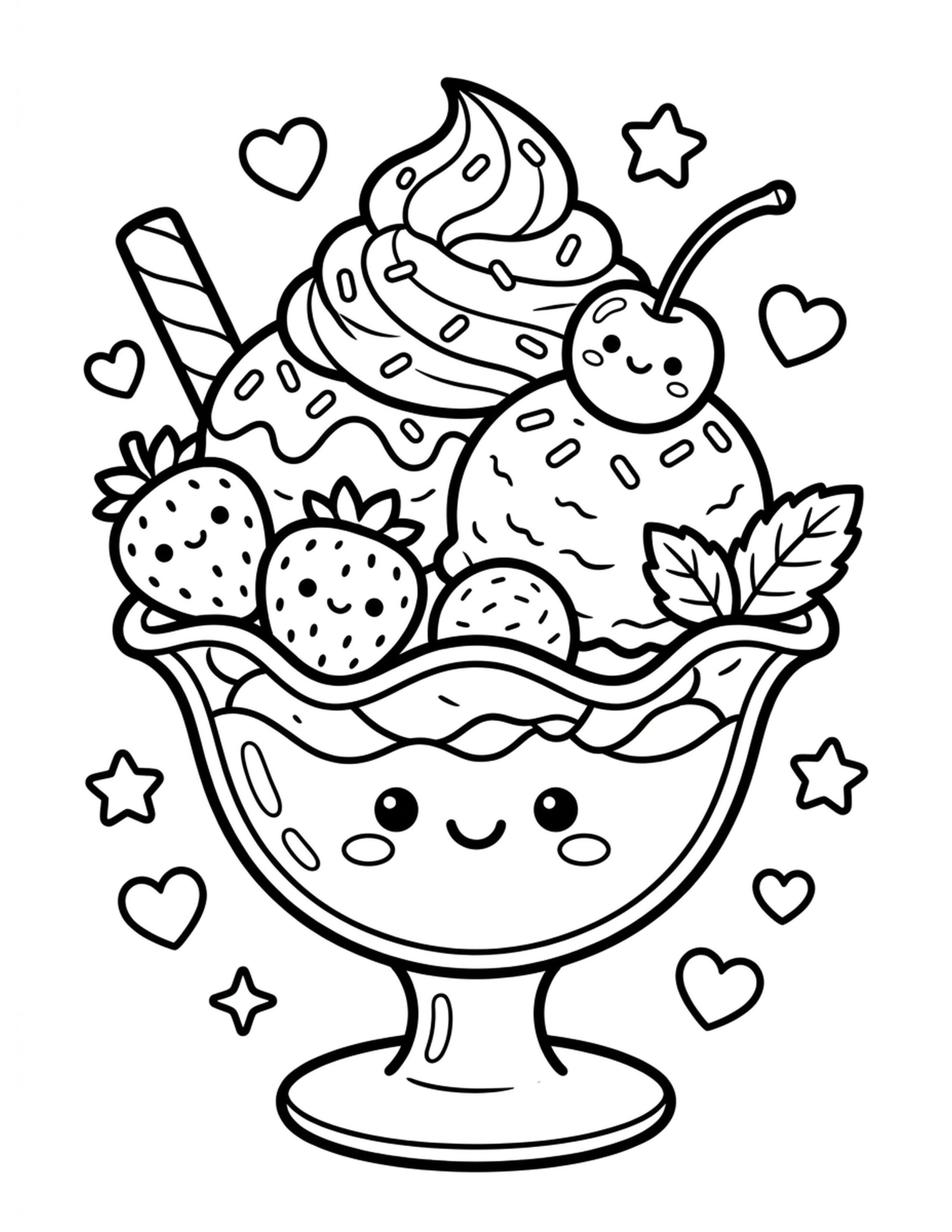 Strawberry Sundae Delight Coloring Page