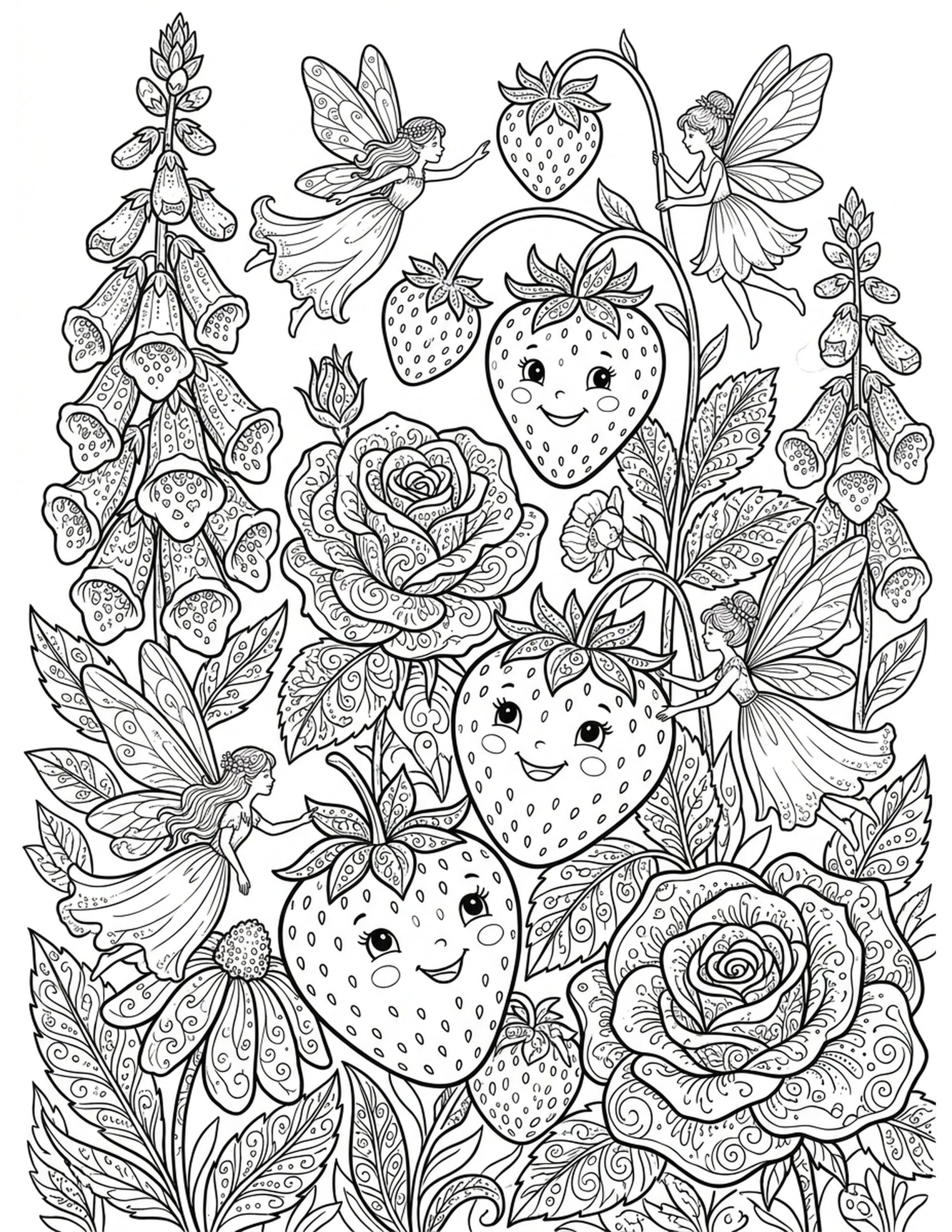 Strawberry Fairy Garden Coloring Page