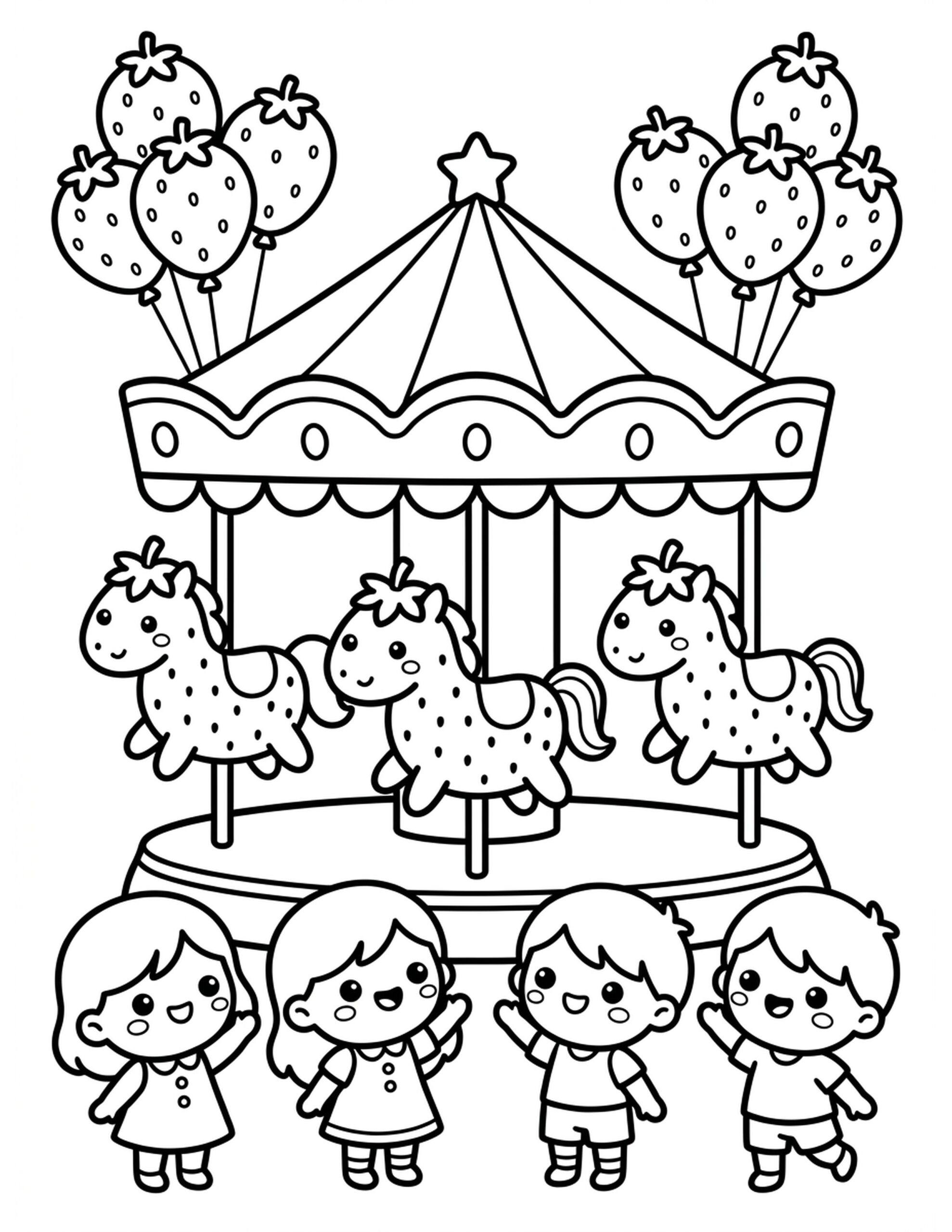 Strawberry-themed Carousel Coloring Page
