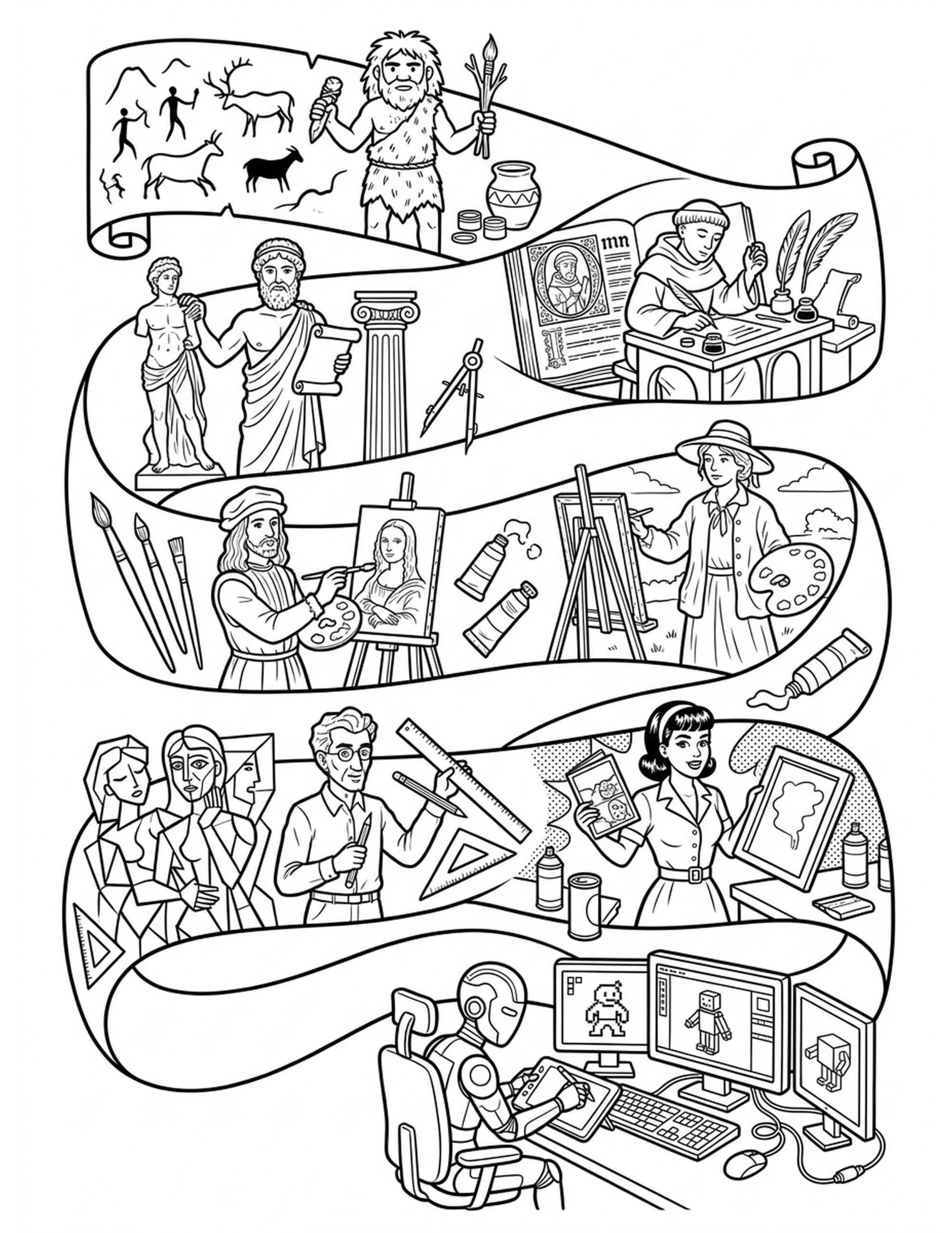 The Evolution of Art Styles Coloring Page