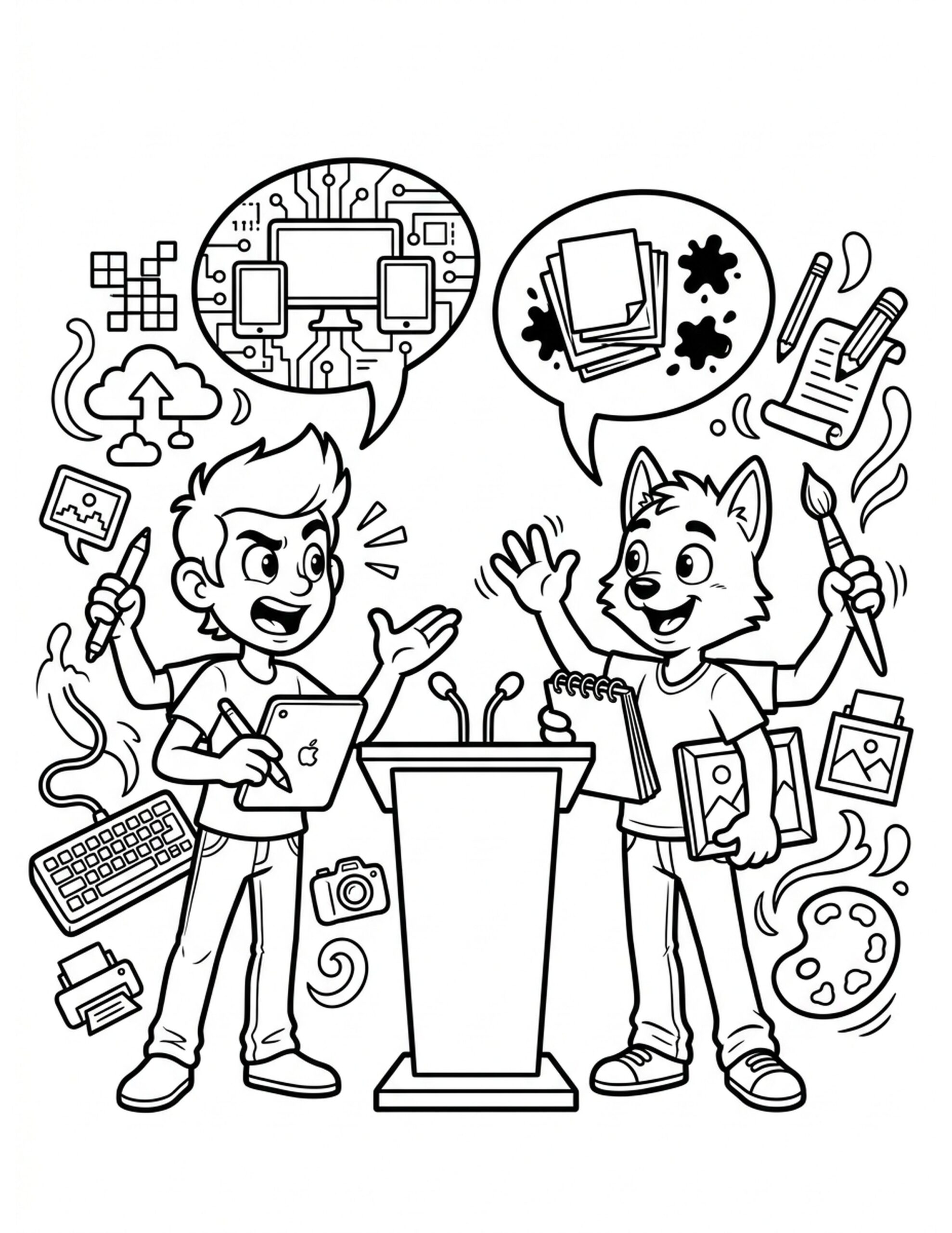 Digital vs. Printable Art Debate Coloring Page