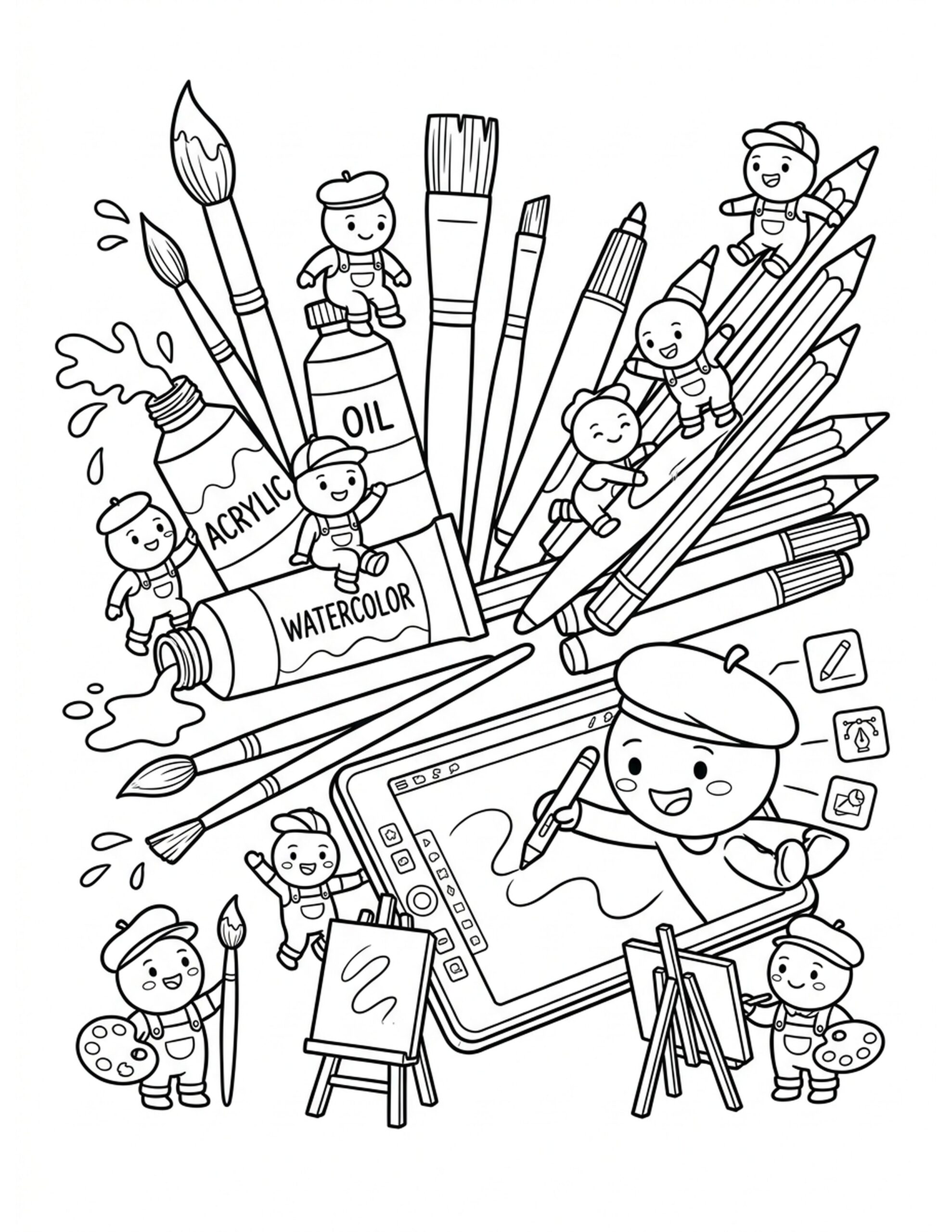 Art Supplies for Each Medium Coloring Page