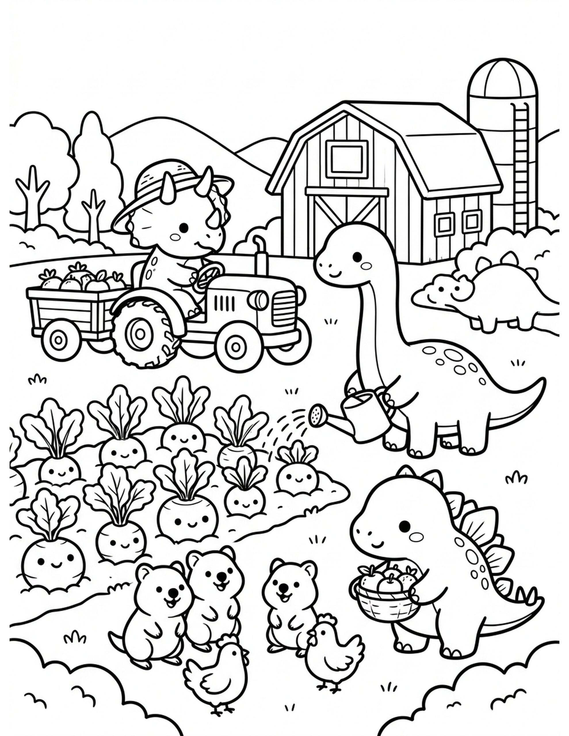Dino Farm Life Coloring Page