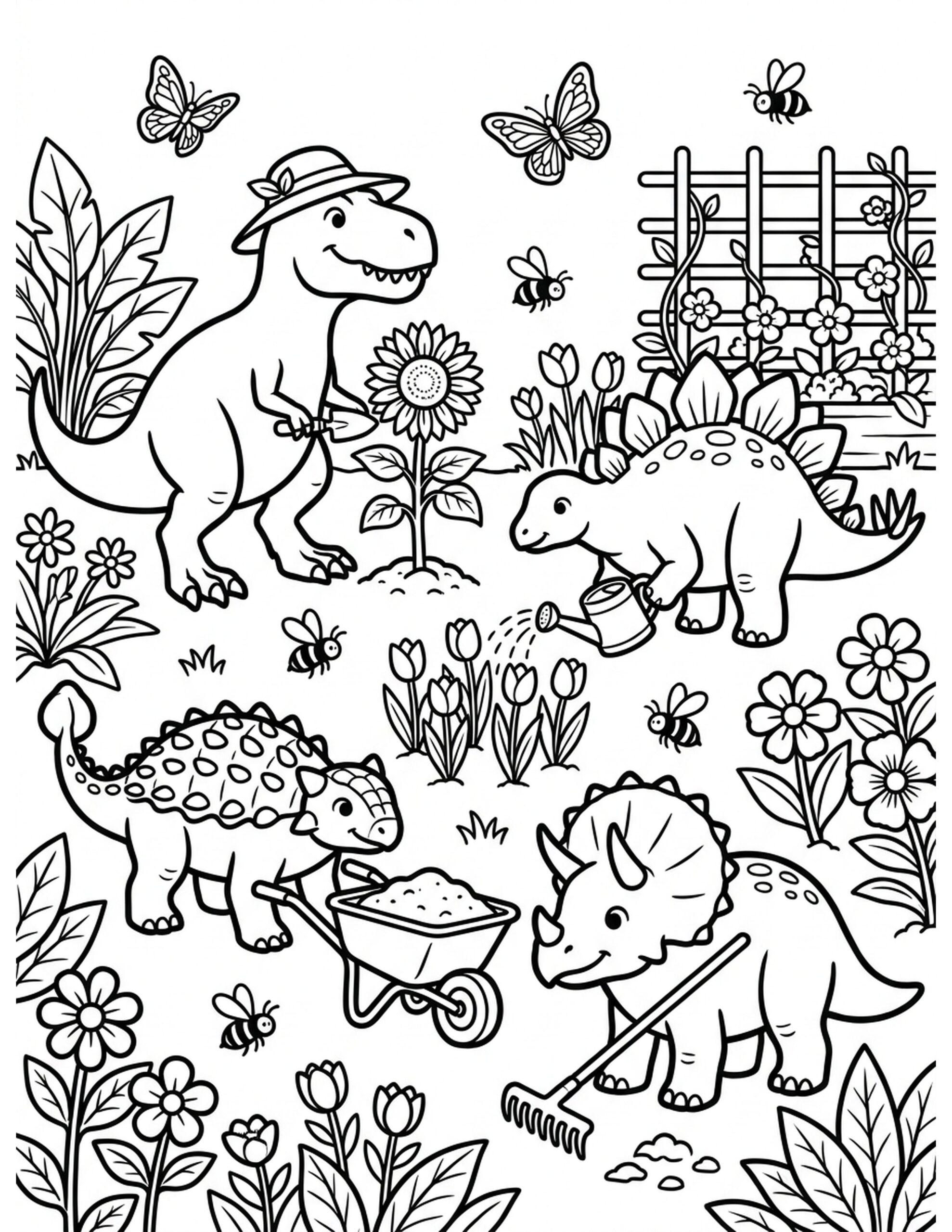 Dinosaur Garden Coloring Page
