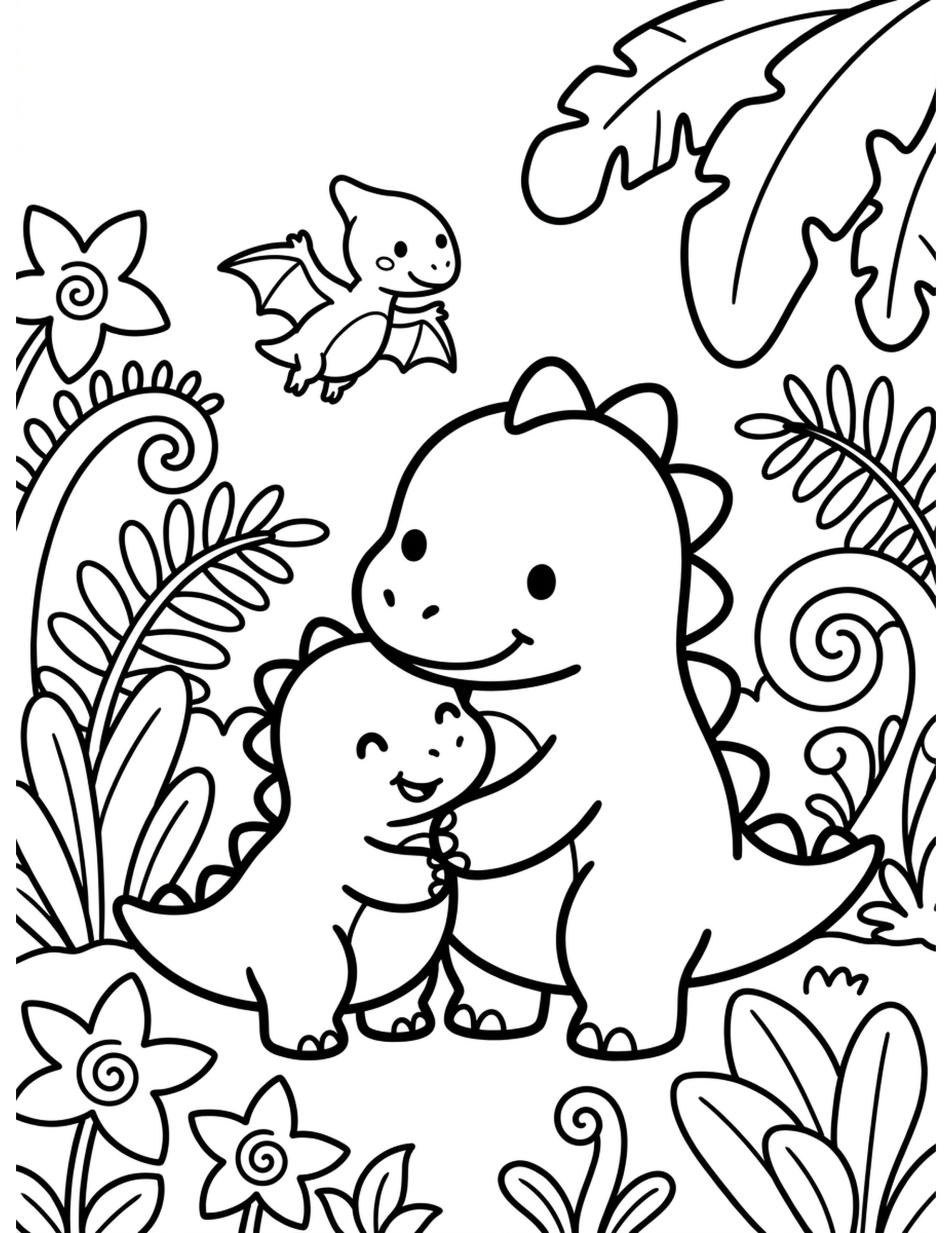 Baby Dinosaur Family Coloring Page