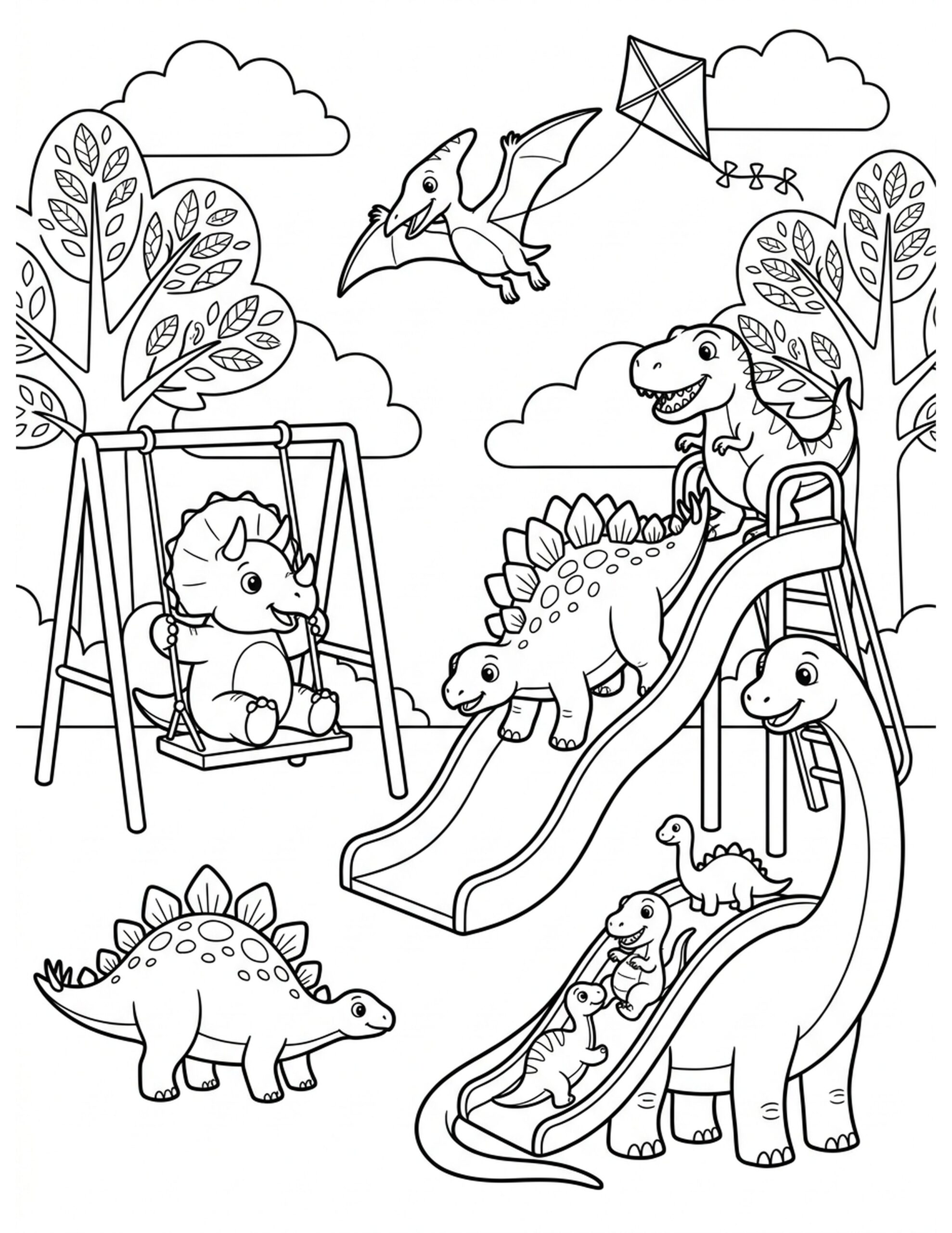 Dino Playground Coloring Page