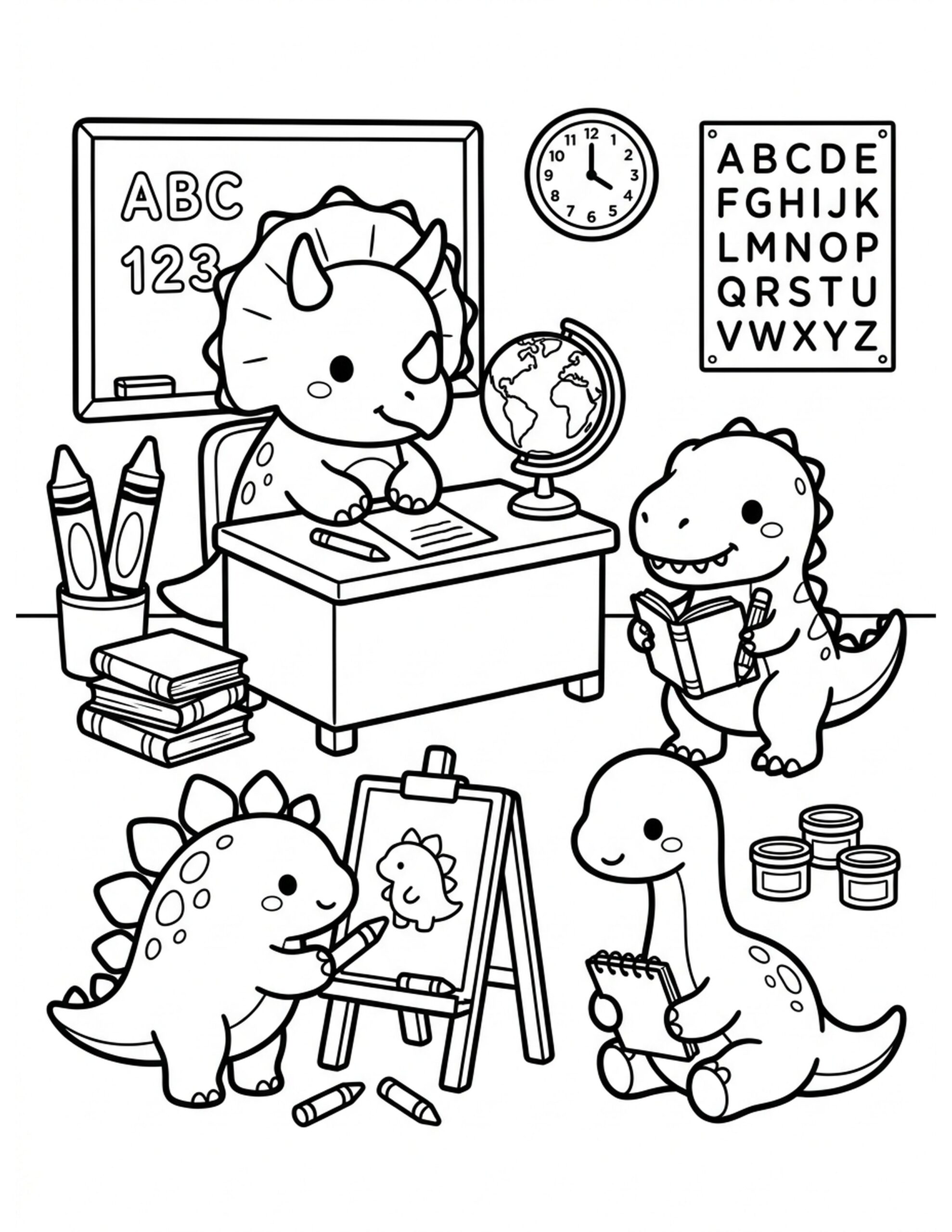 Dino School Coloring Page