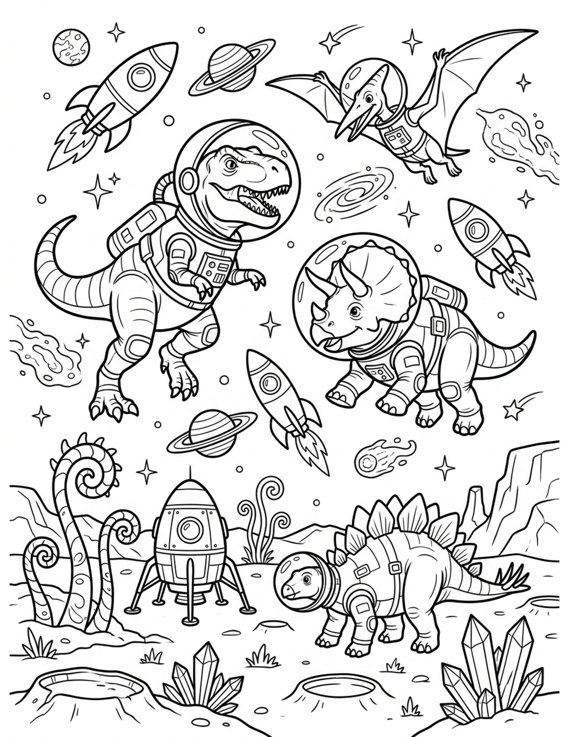 Dino Space Adventure Coloring Page