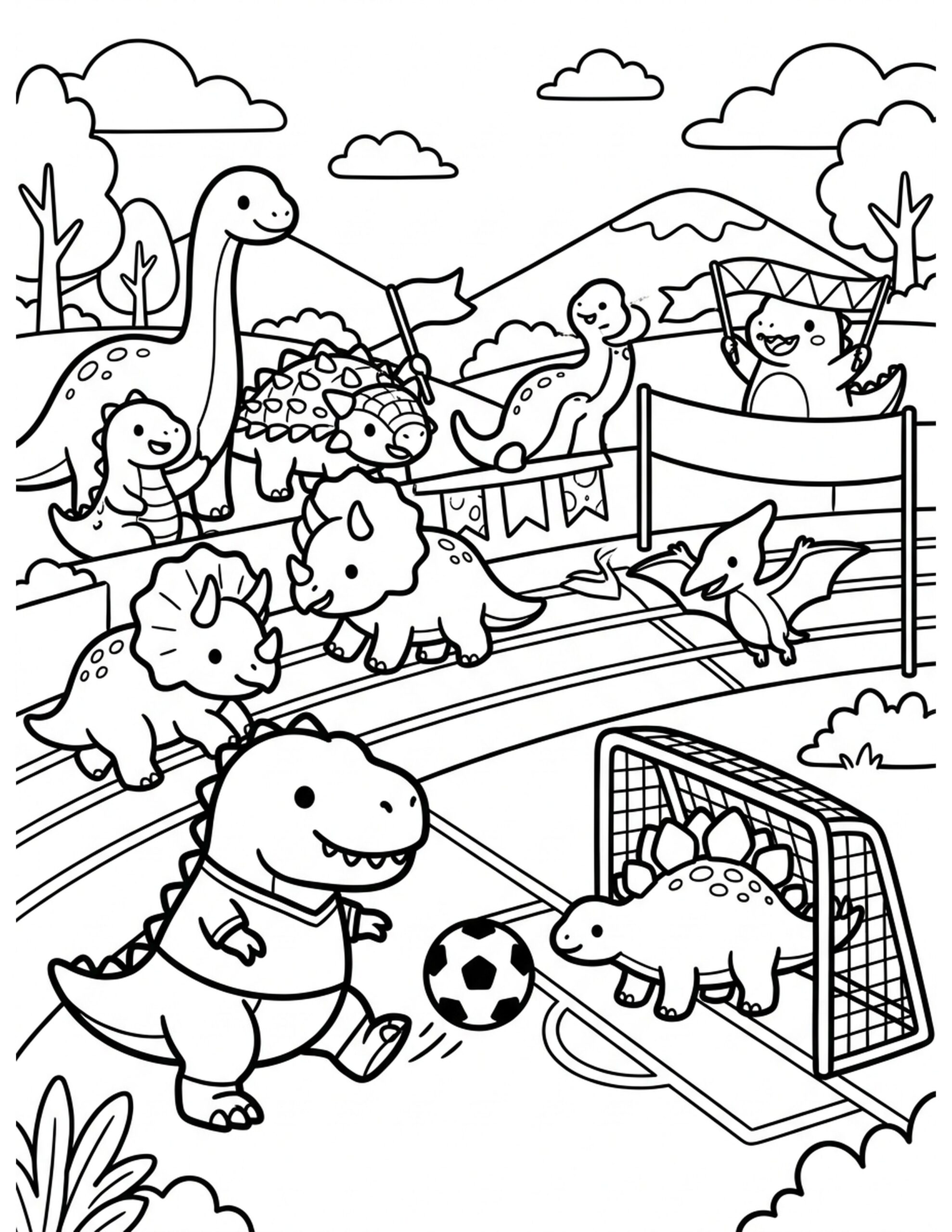 Dinosaur Sports Day Coloring Page