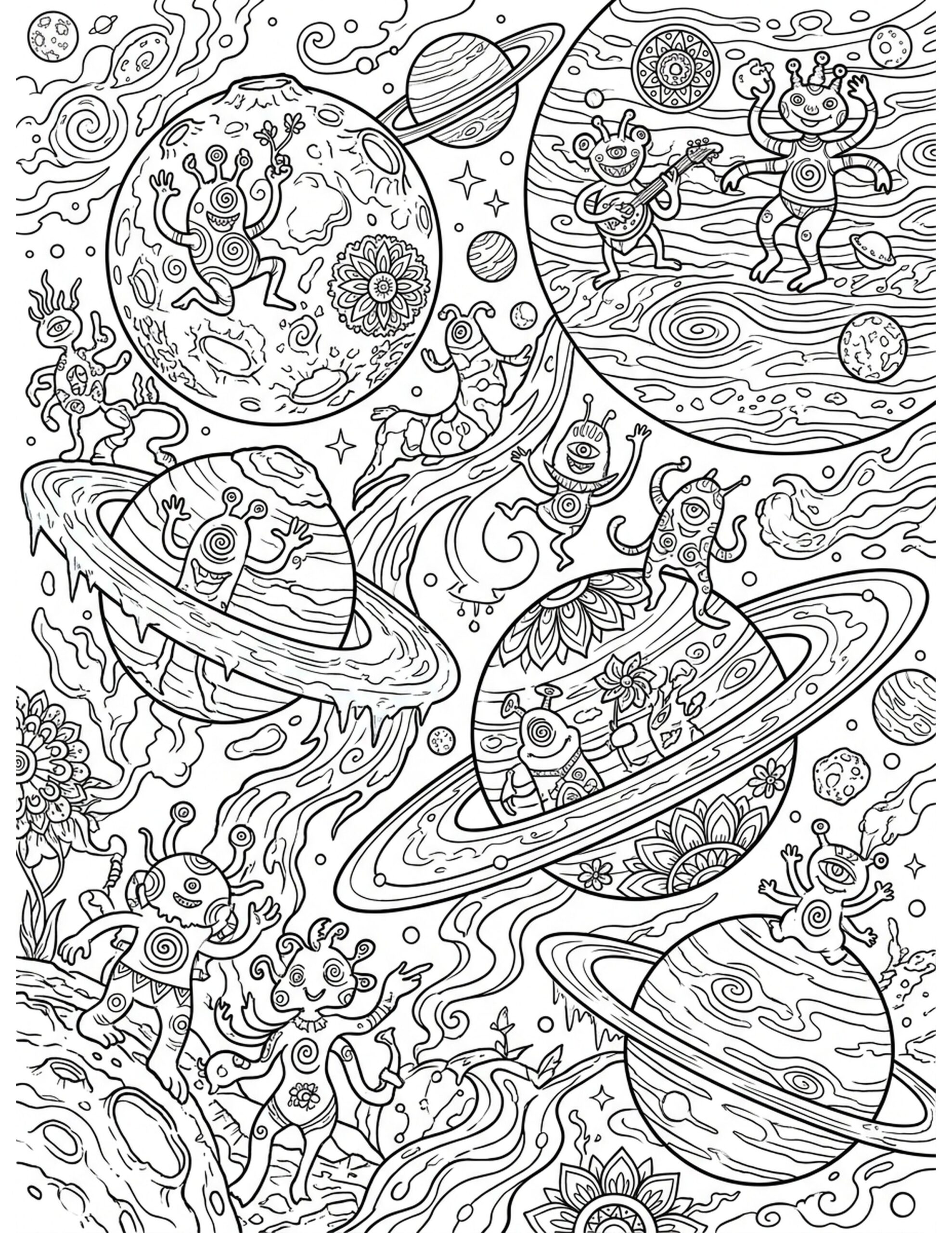 Cosmic Creatures in the Solar System Coloring Page