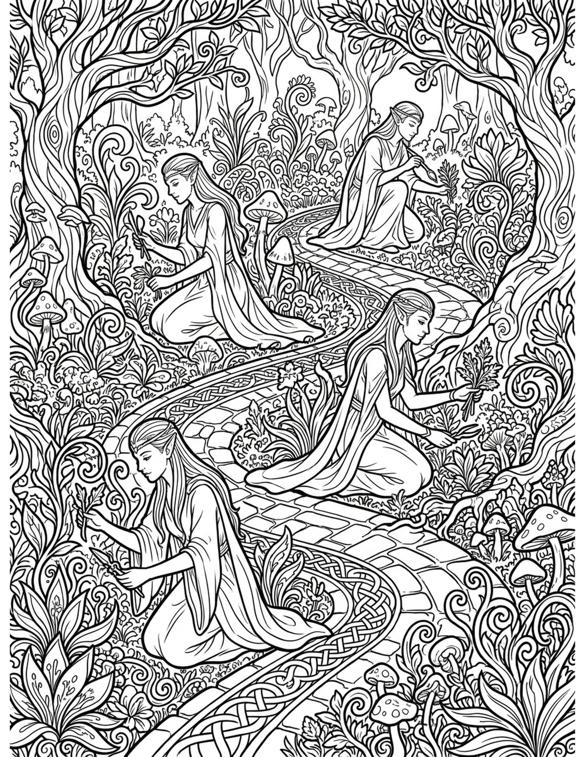 Elven Garden of Wisdom Coloring Page