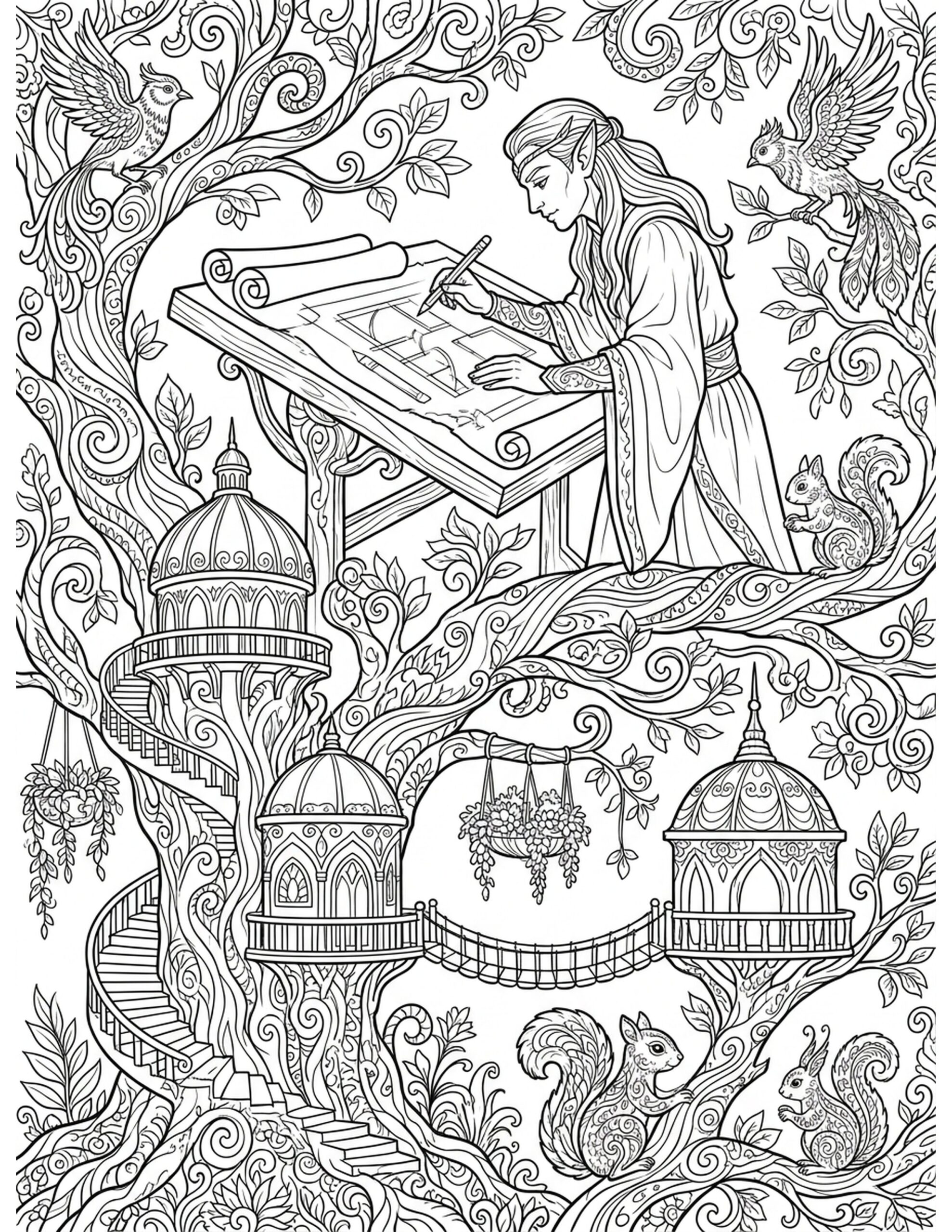 Elven Architect’s Dream Coloring Page