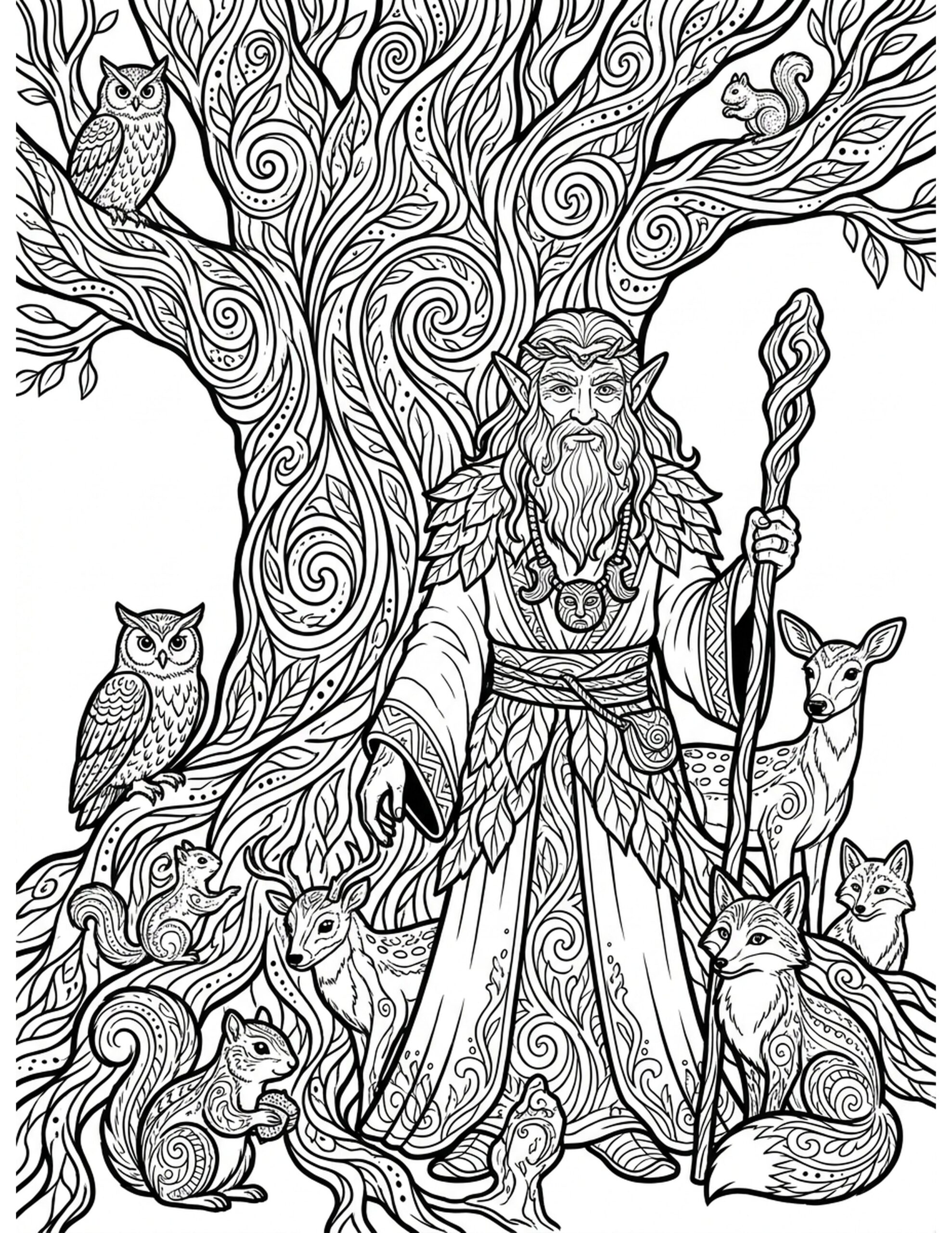 Forest Guardian Elf Coloring Page