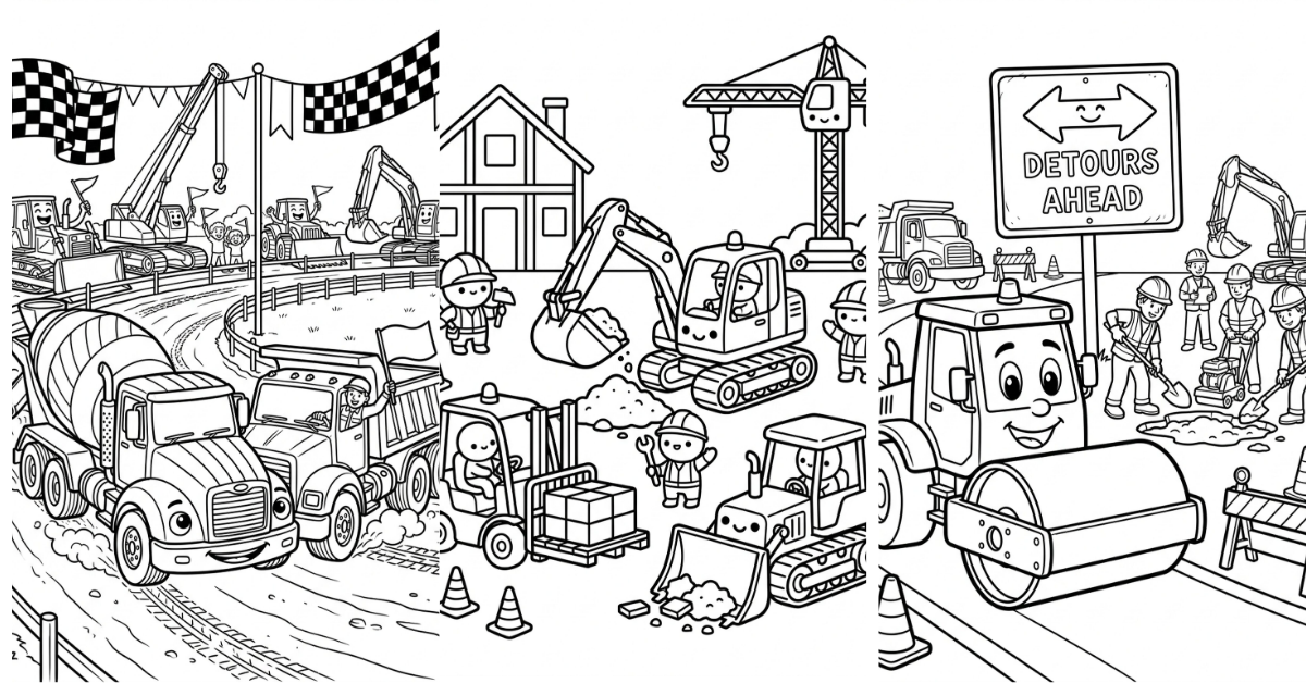 Construction Vehicles Coloring Pages Kids Free