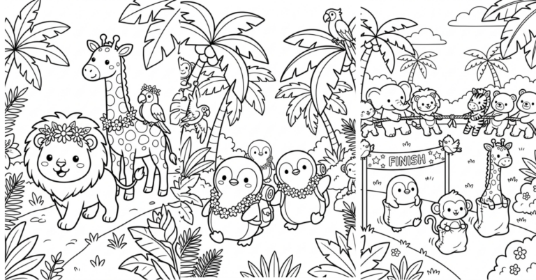 Jungle Animals Coloring Pages Kids Free PDF