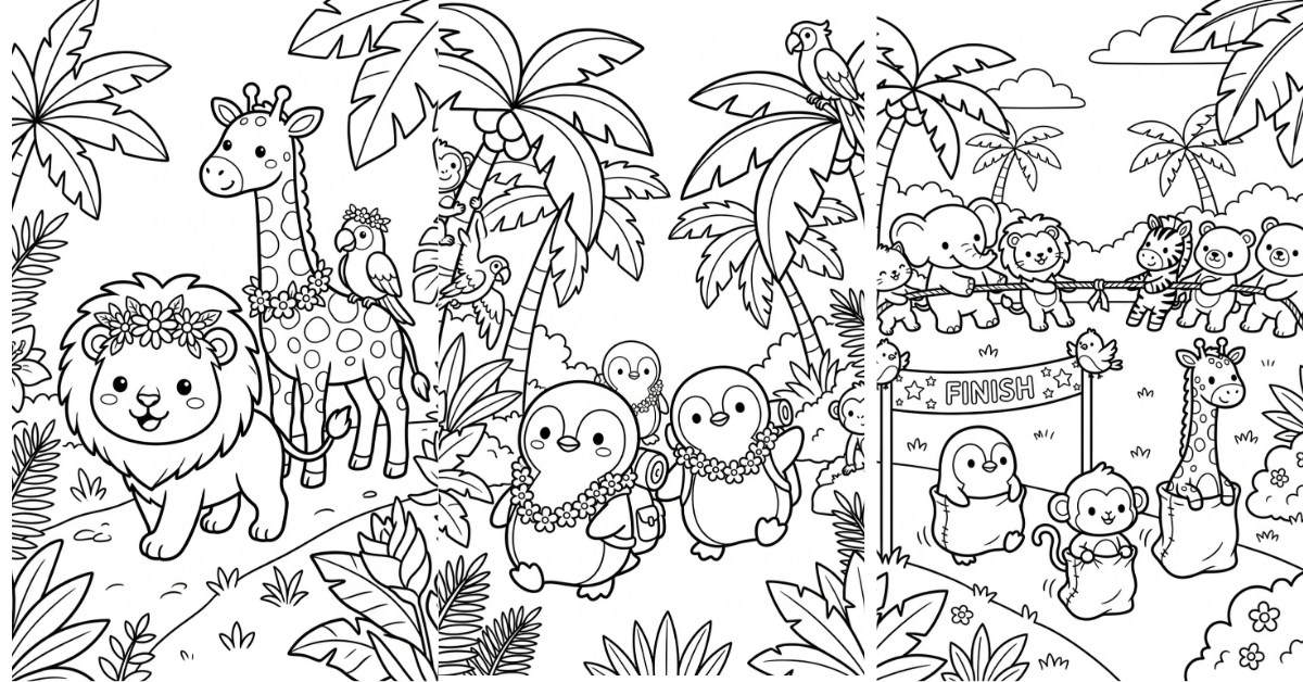 Jungle Animals Coloring Pages Kids Free PDF