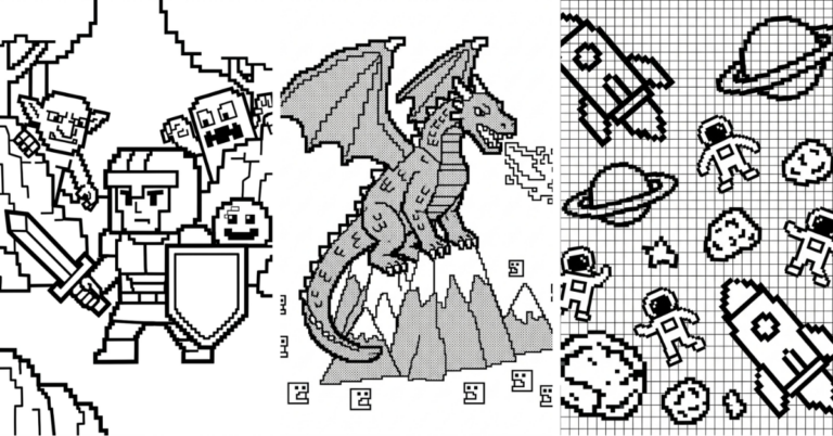 Pixel Art Coloring Pages Free Grid Printable