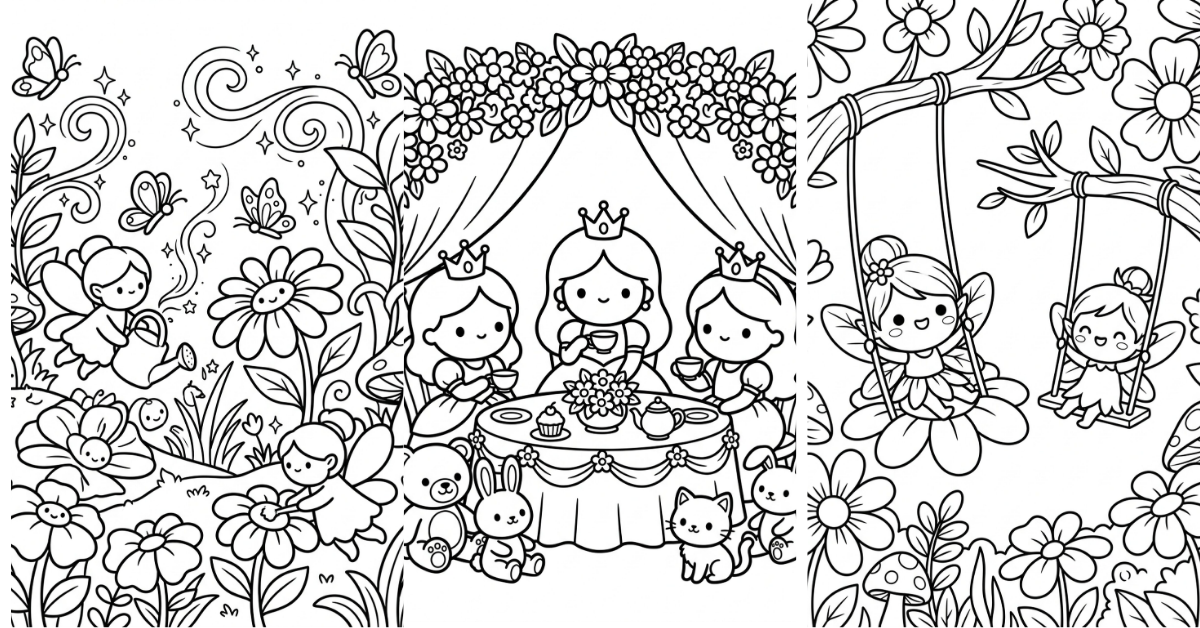 Coloring Pages for Girls — Princesses Fairies Flowers