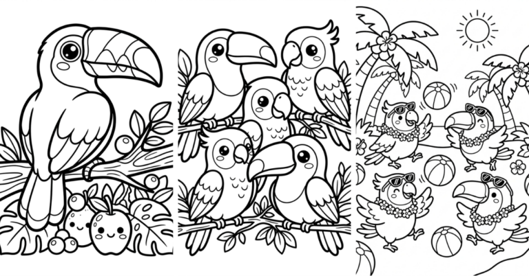 Tropical Birds Coloring Pages Free Parrot Toucan